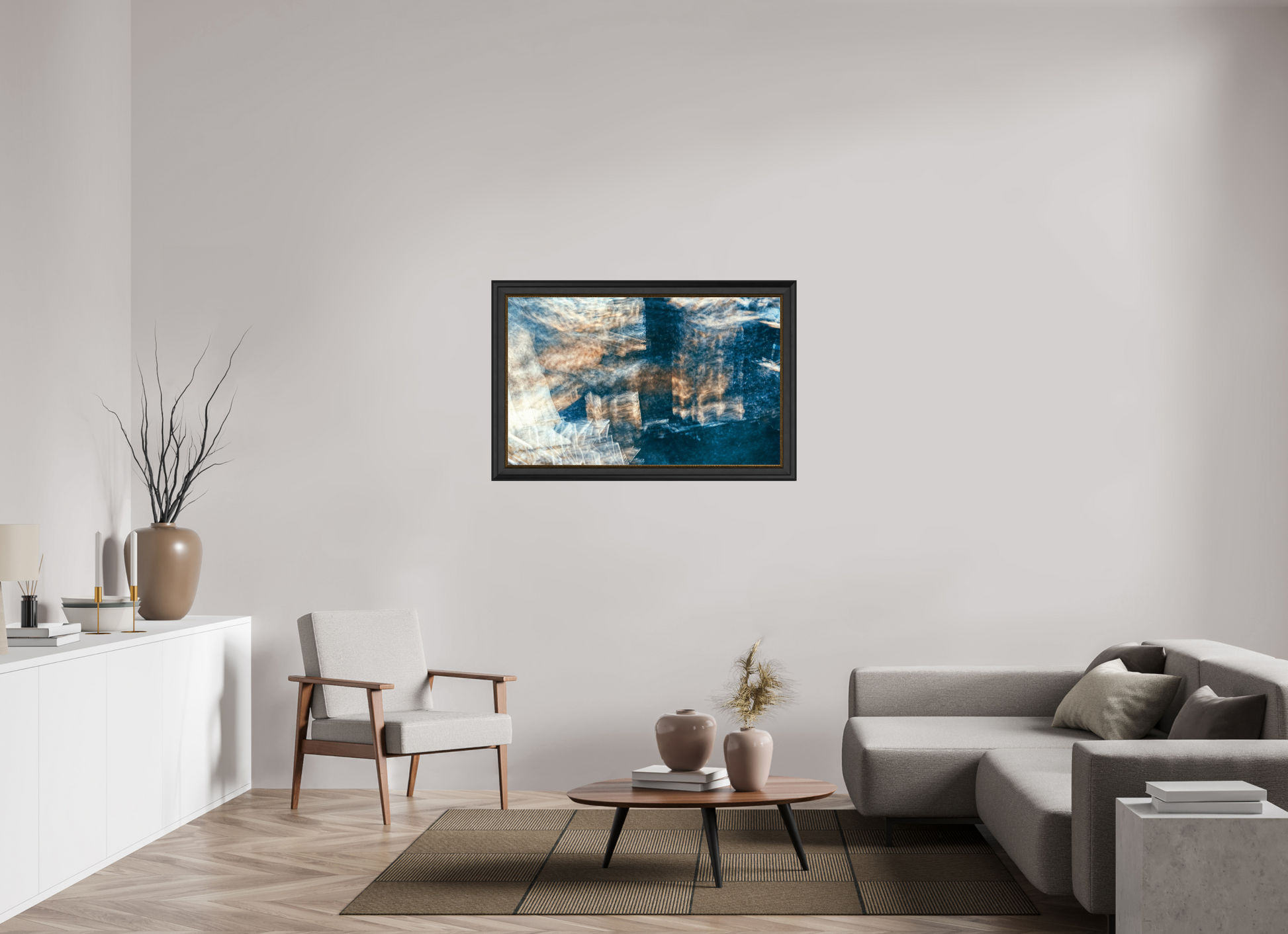 112.4 x 70 cm, 11 Black-Gold Frame Cartography of a faded dream