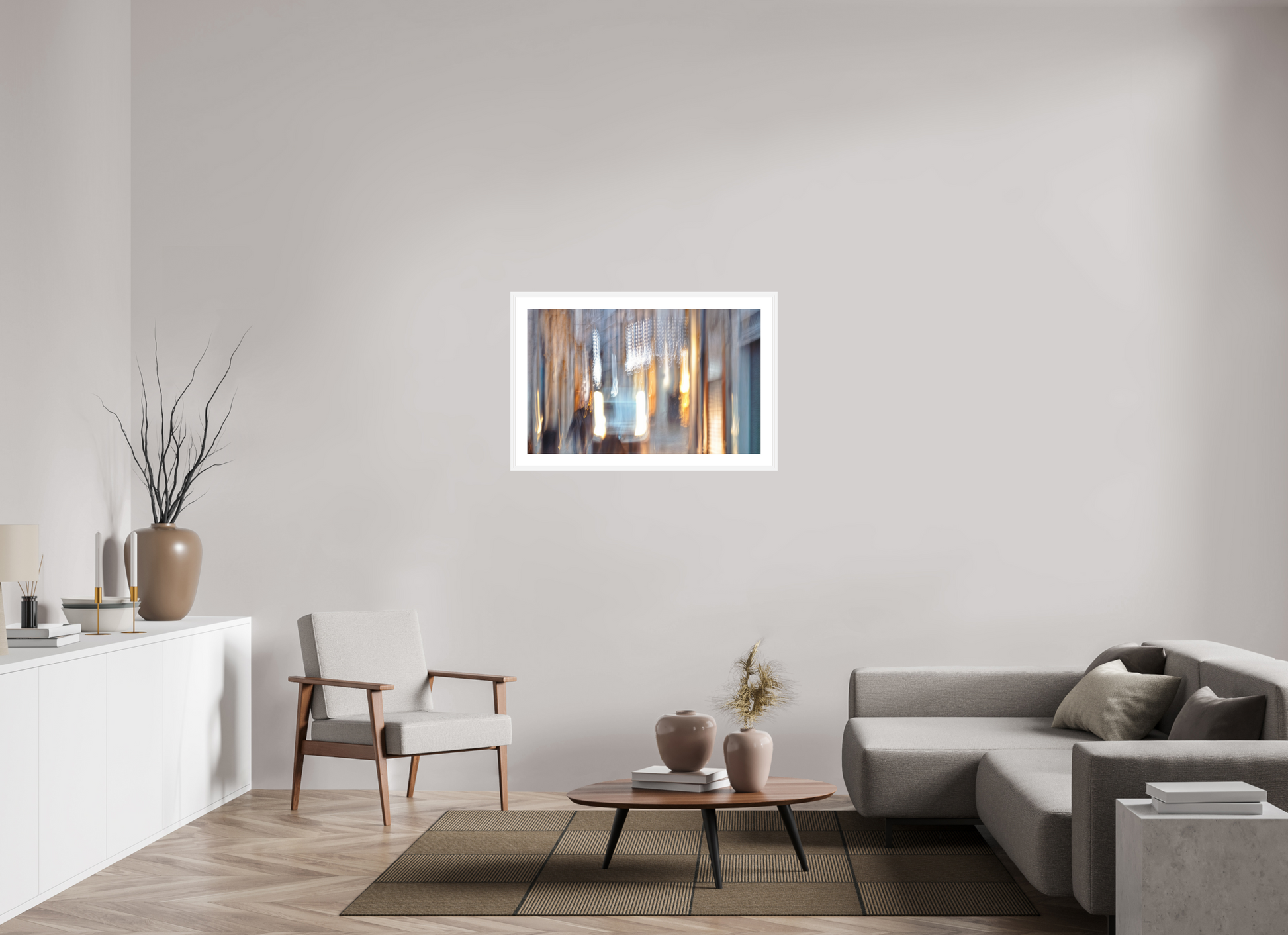 96 x 60 cm, 6 White Frame: White Mat Weightless Alleyway