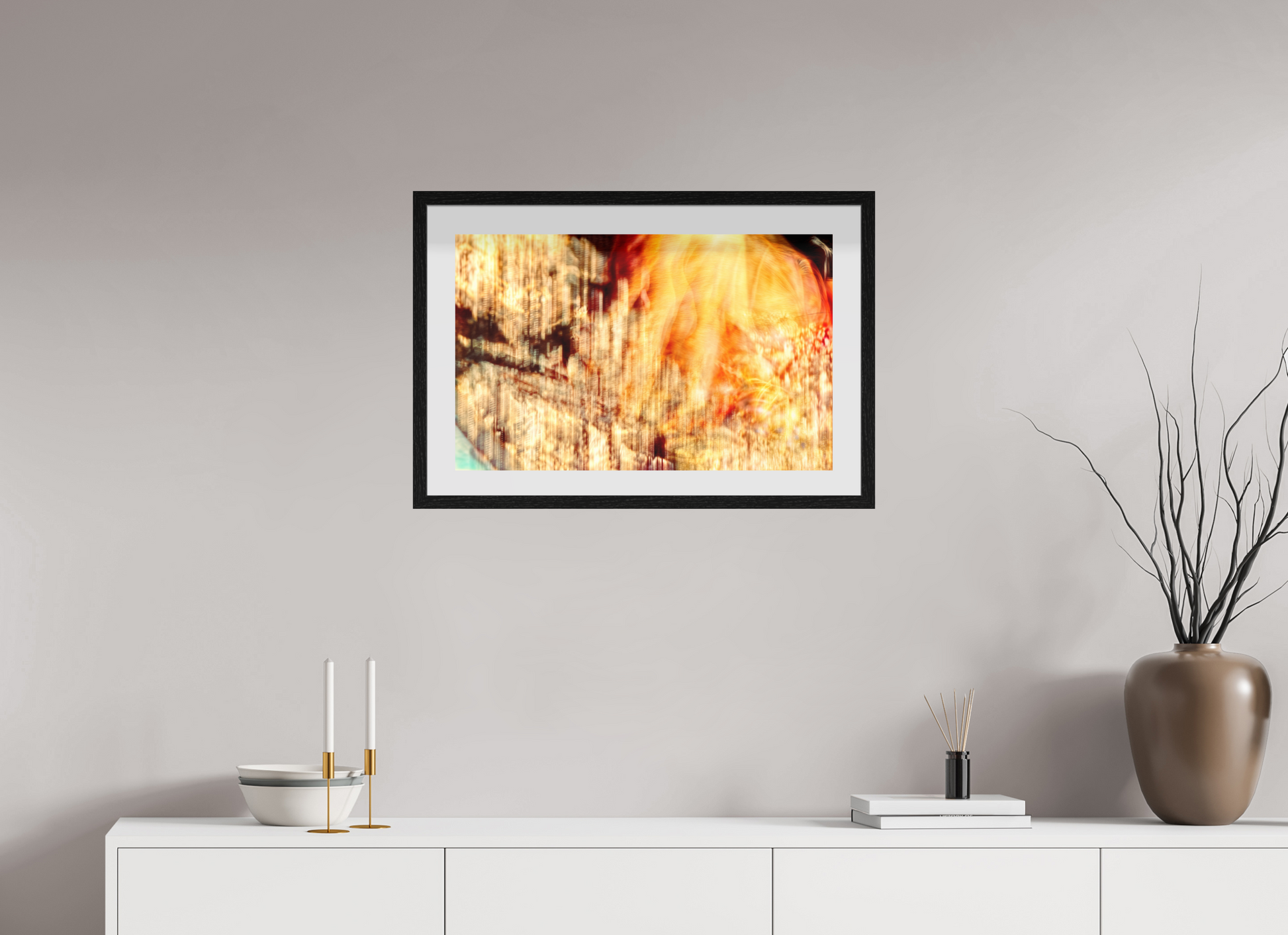 64 x 40 cm, 10 Black Floating Frame The incandescent heart of the world