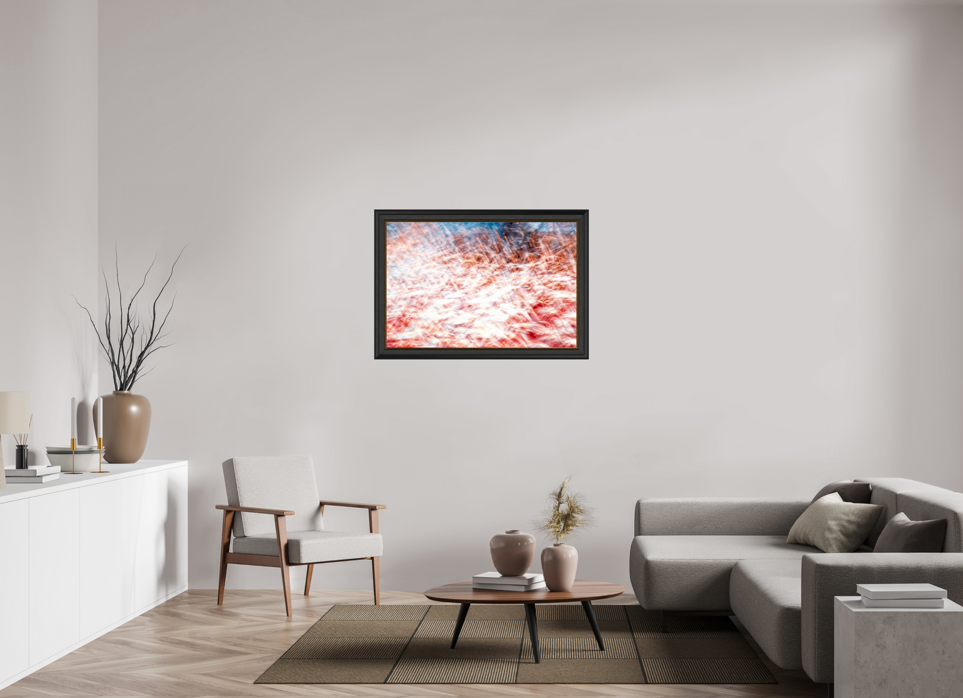 105 x 70 cm, 11 Black-Gold Frame The Sea of Red Feathers