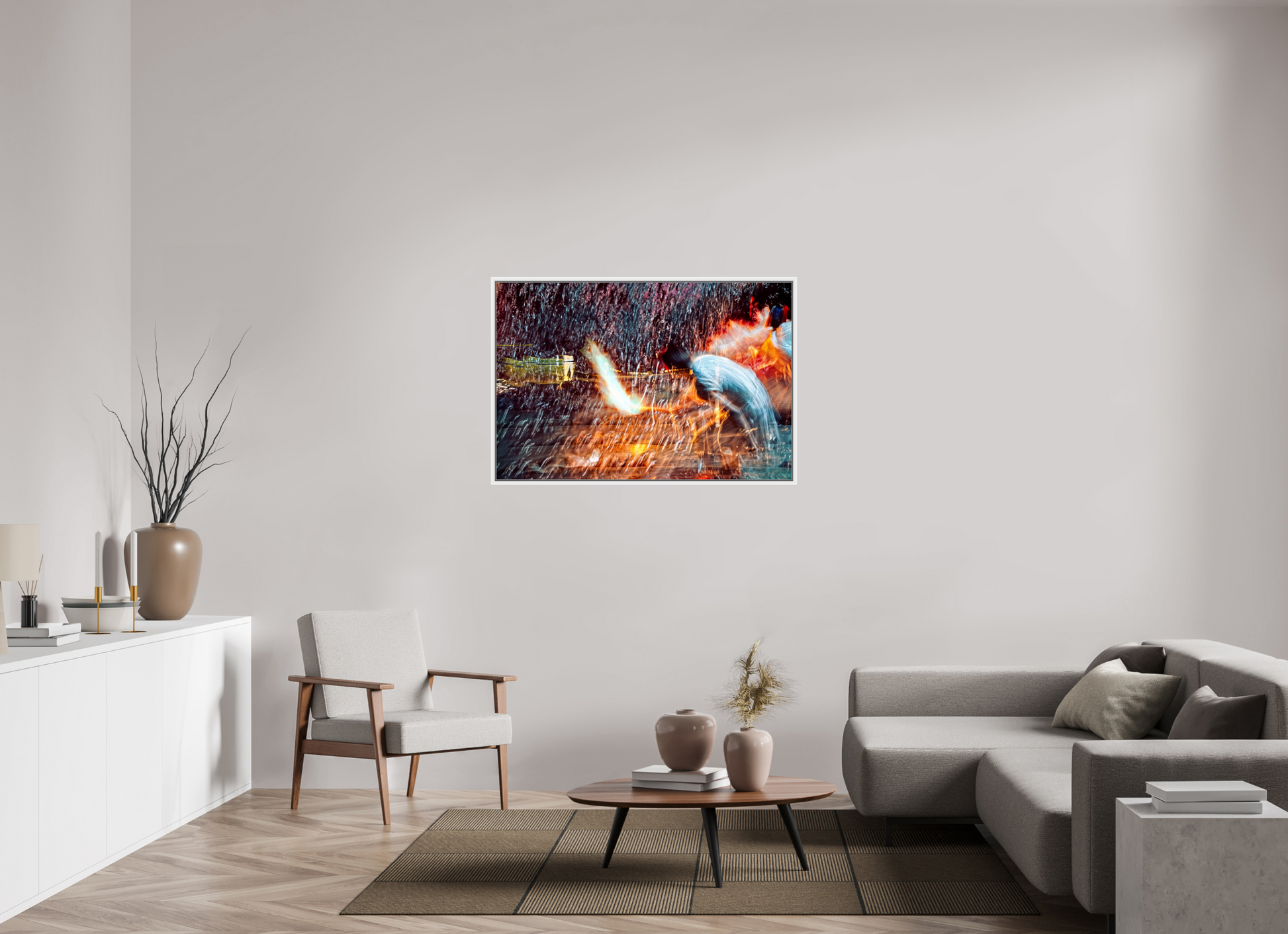 120 x 80 cm, 9 Caisse américaine Blanche Rituel où le feu apprend le rythme