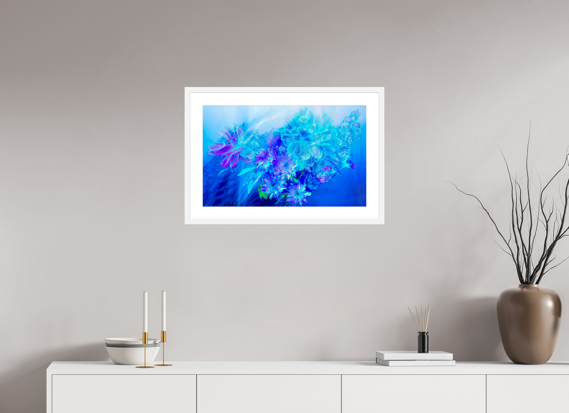 64 x 40 cm, 6 Cadre Blanc : Passe-Partout Blanc Le Murmure des fleurs dans le Voile du Ciel