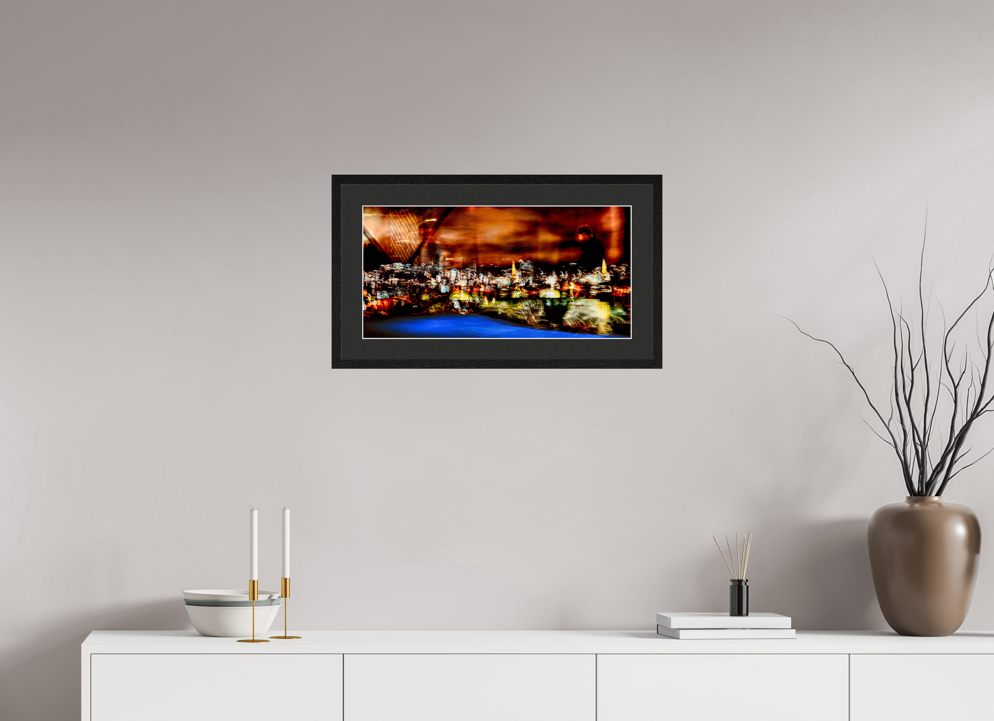 60 x 30 cm, 5 Black Frame: Black Mat with White Border Walker of the Urban Nebula