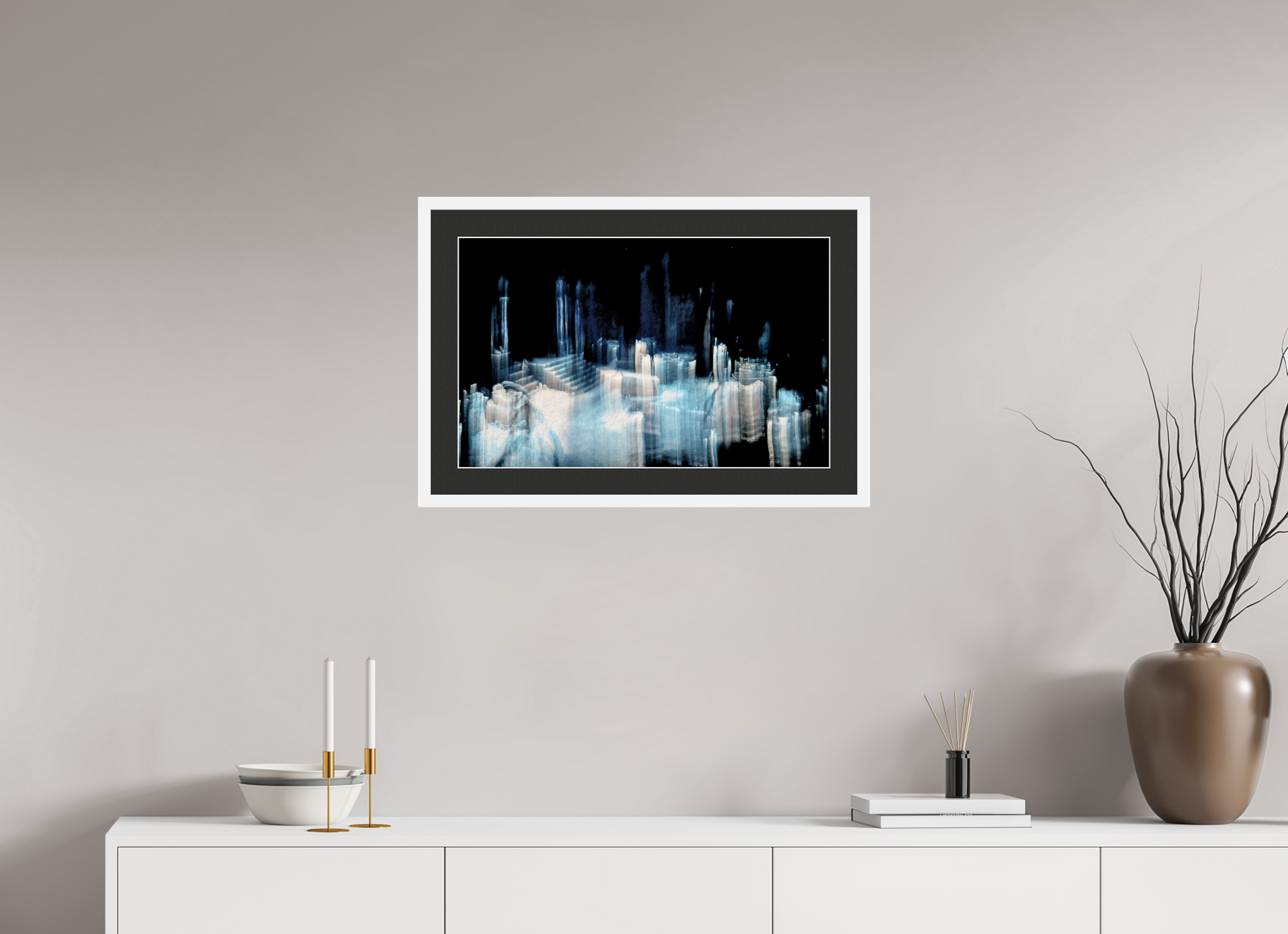 64 x 40 cm, 7 Cadre Blanc : Passe-Partout Noir lisière Blanche Cathédrale de glace brisée