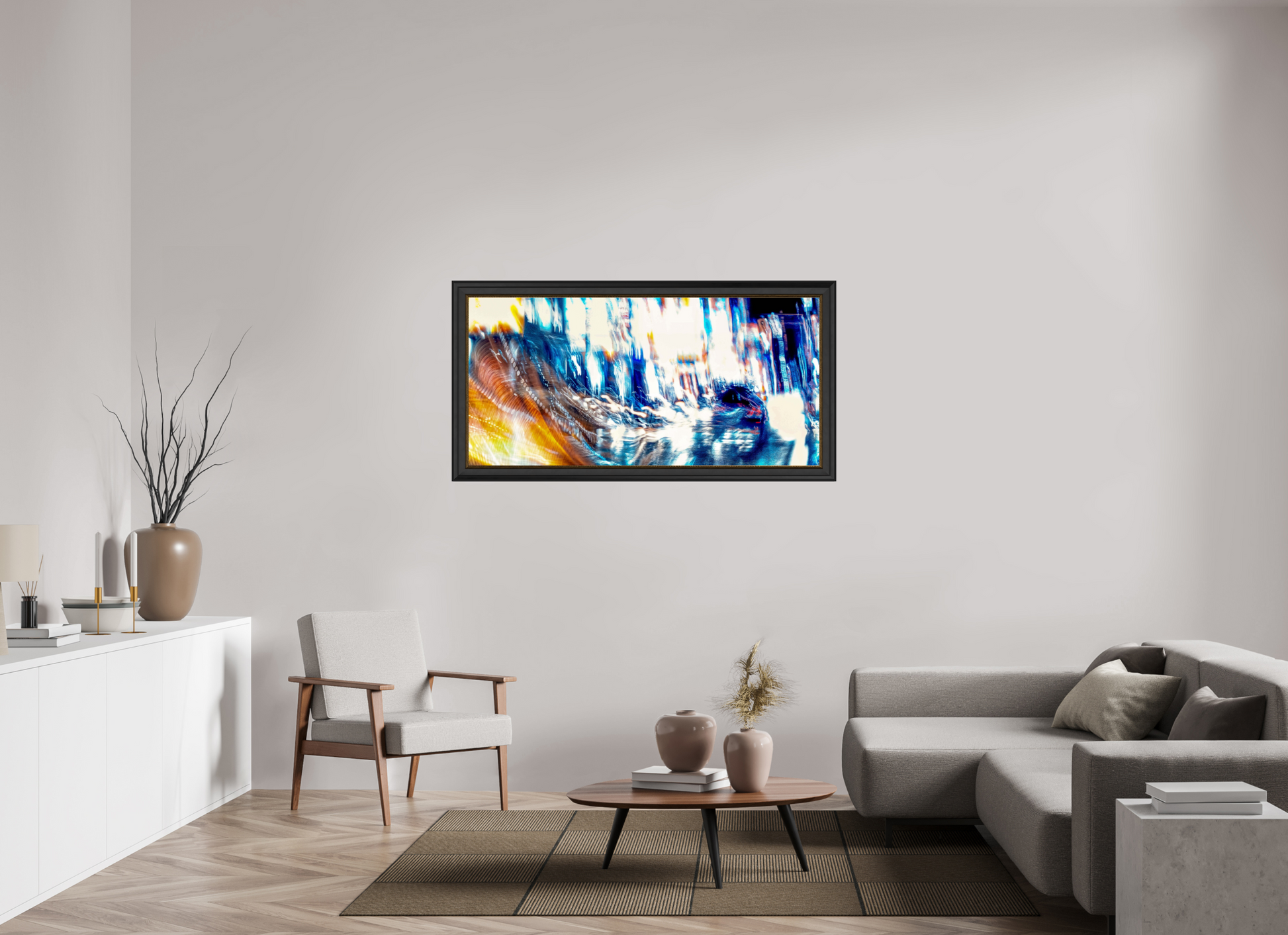 144,5 x 70 cm, 11 Cadre Noir-Or L’onde blanche qui fissure la nuit