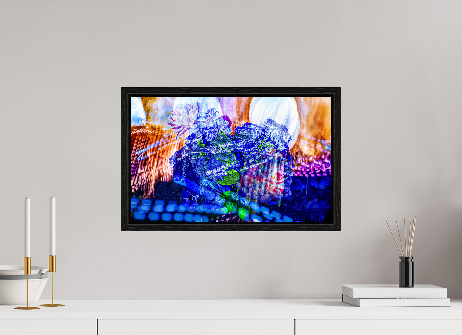 48 x 30 cm, 8 Caisse américaine Noire Le souffle lumineux des fleurs