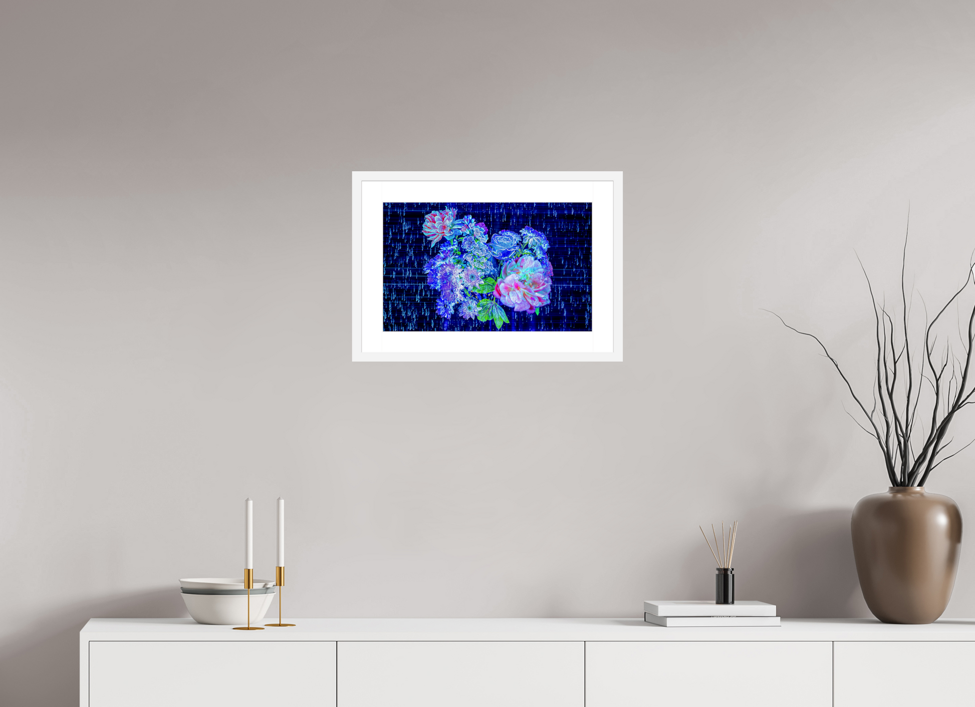 48 x 30 cm, 6 White Frame: White Mat Flowers at the heart of the stellar code