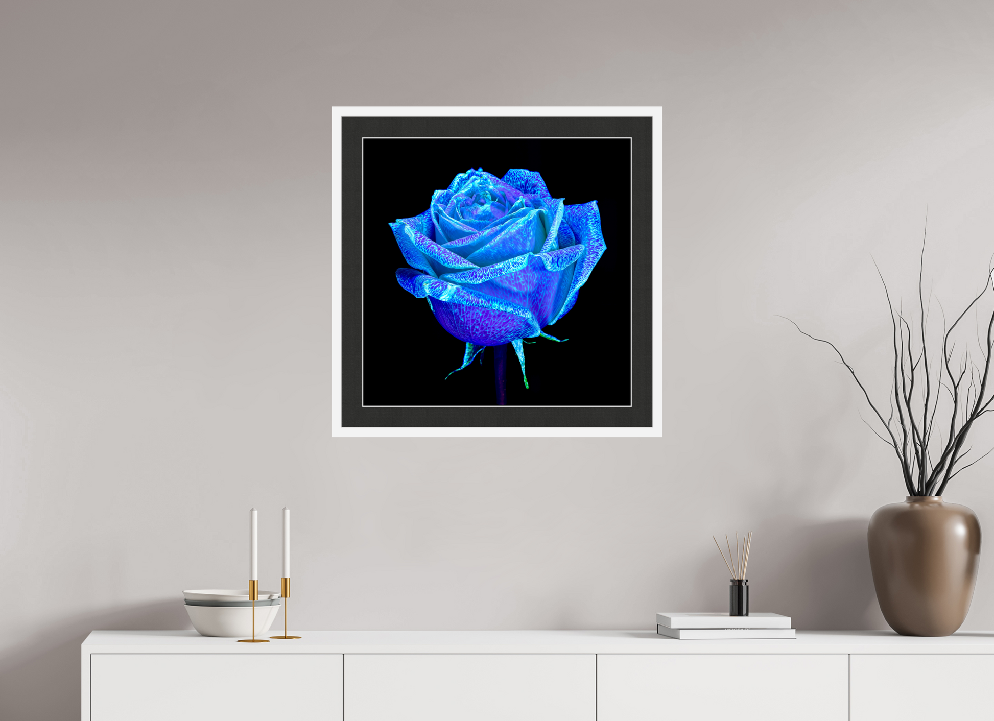 60 x 60 cm, 7 White Frame: Black Mat with White Border The Rose That Dreamed of the Sky