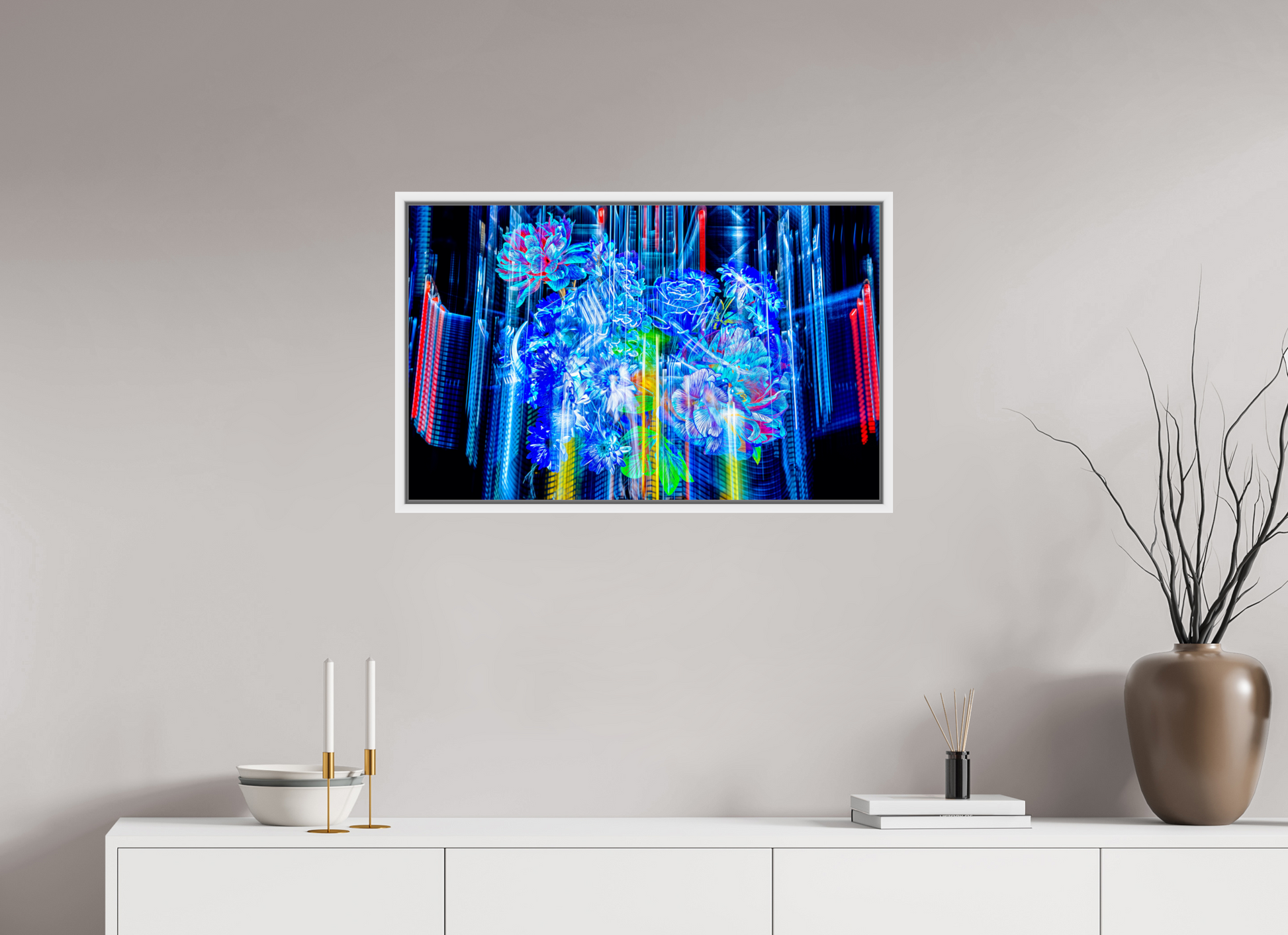 80 x 50 cm, 9 Caisse américaine Blanche Floraisons du monde cybernétique