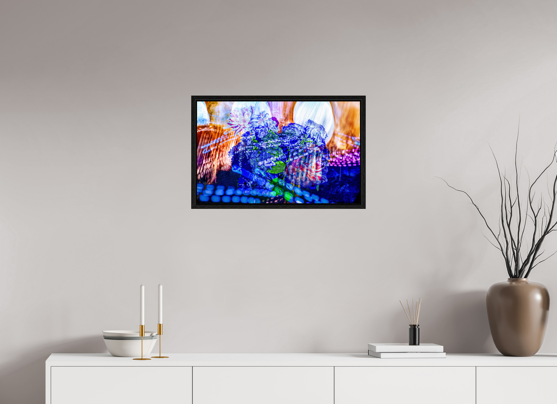 64 x 40 cm, 8 Caisse américaine Noire Le souffle lumineux des fleurs