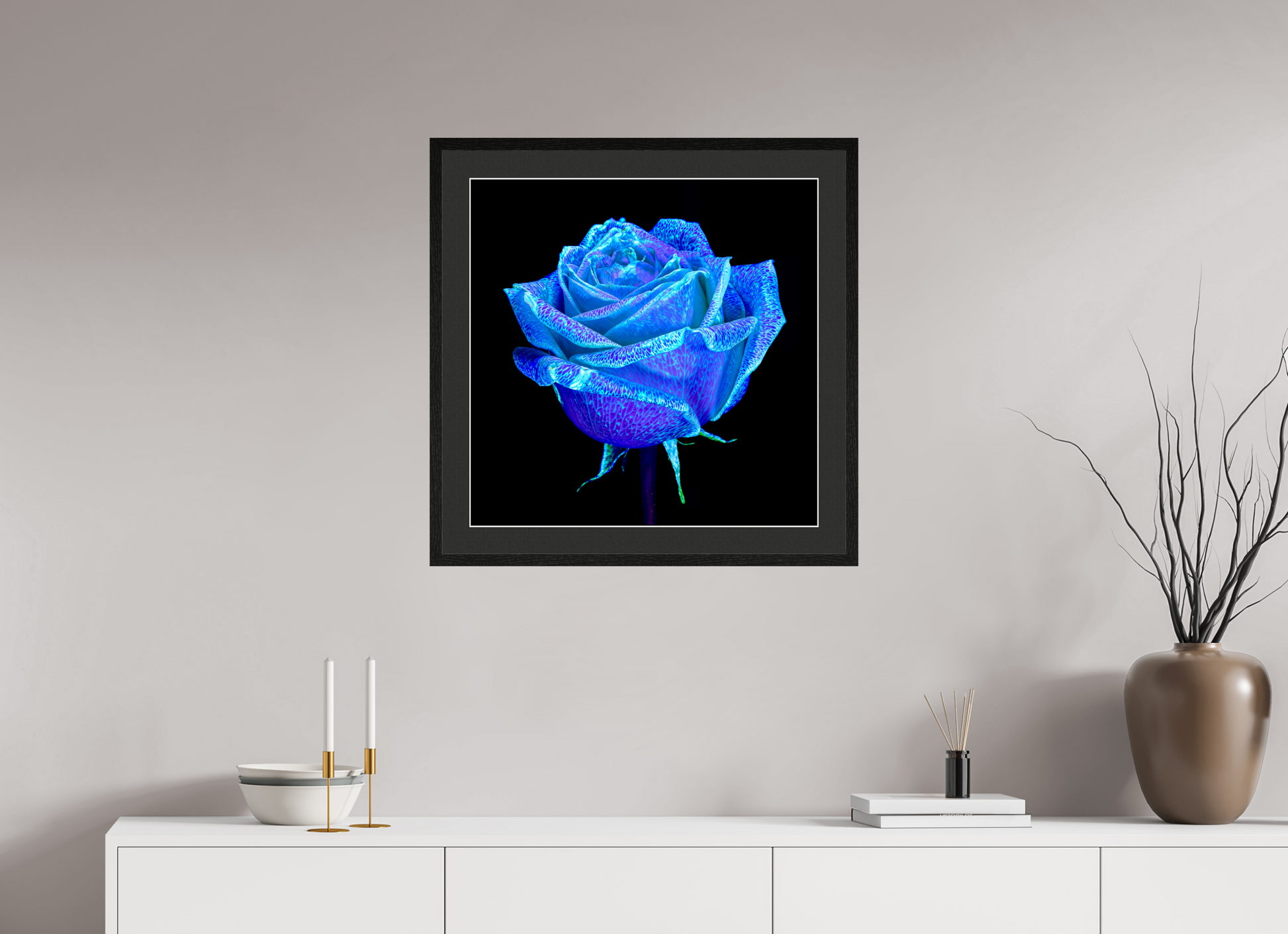 60 x 60 cm, 5 Black Frame: Black Mat with White Border The Rose that Dreamed of the Sky