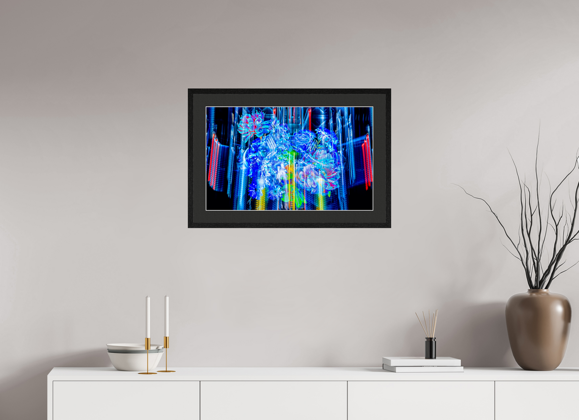 64 x 40 cm, 5 Cadre Noir : Passe-Partout Noir lisière Blanche Floraisons du monde cybernétique