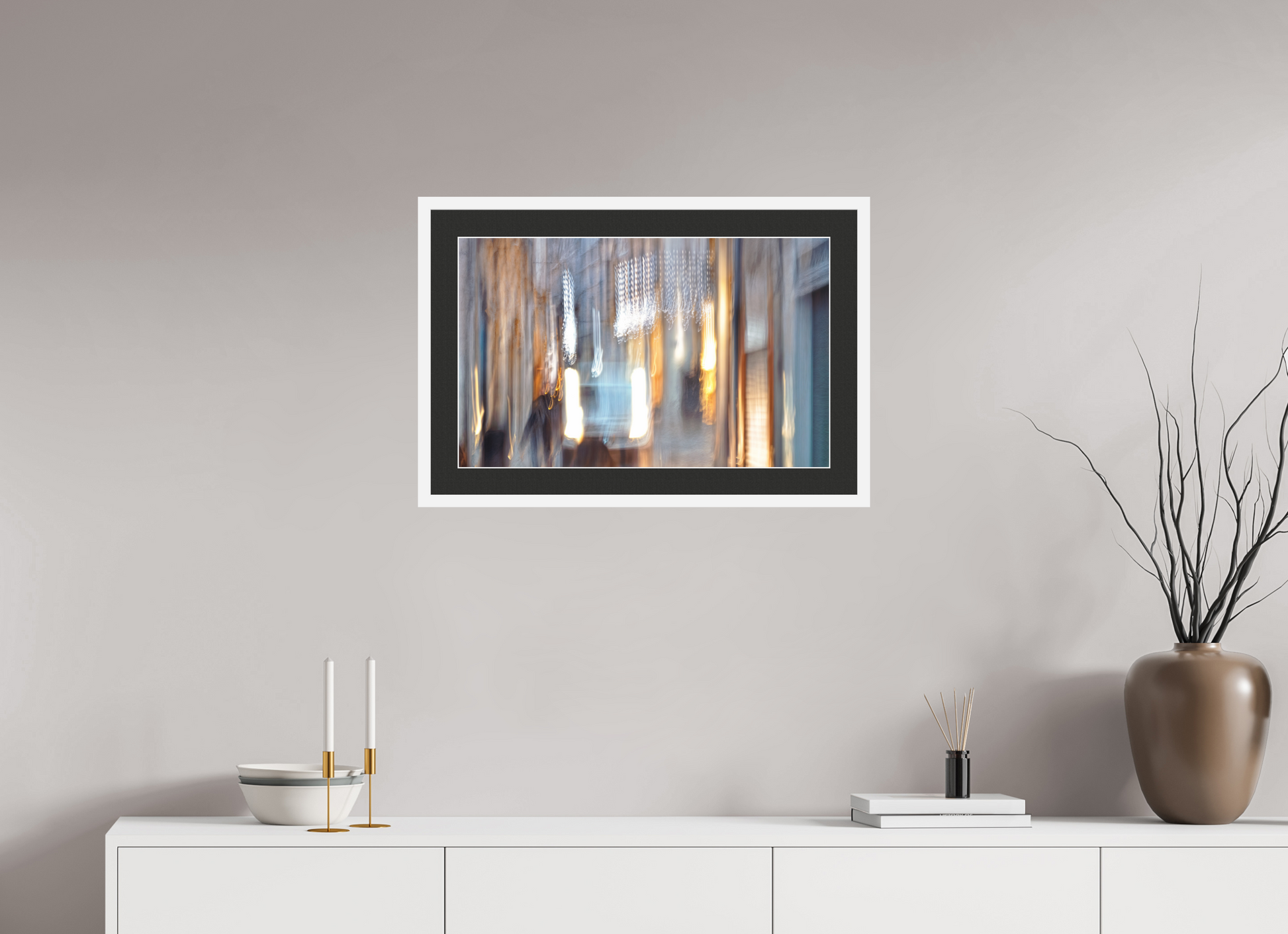 64 x 40 cm, 7 White Frame: Black Mat with White Border Weightless Alleyway