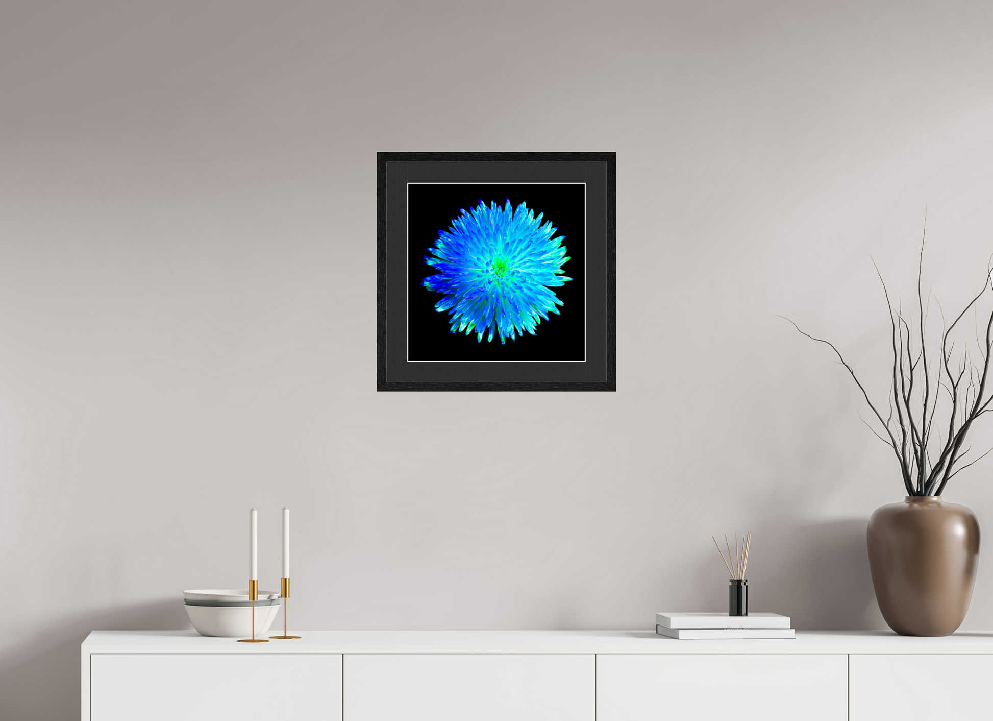 40 x 40 cm, 5 Black Frame: Black Mat with White Border L’Astre Bleu