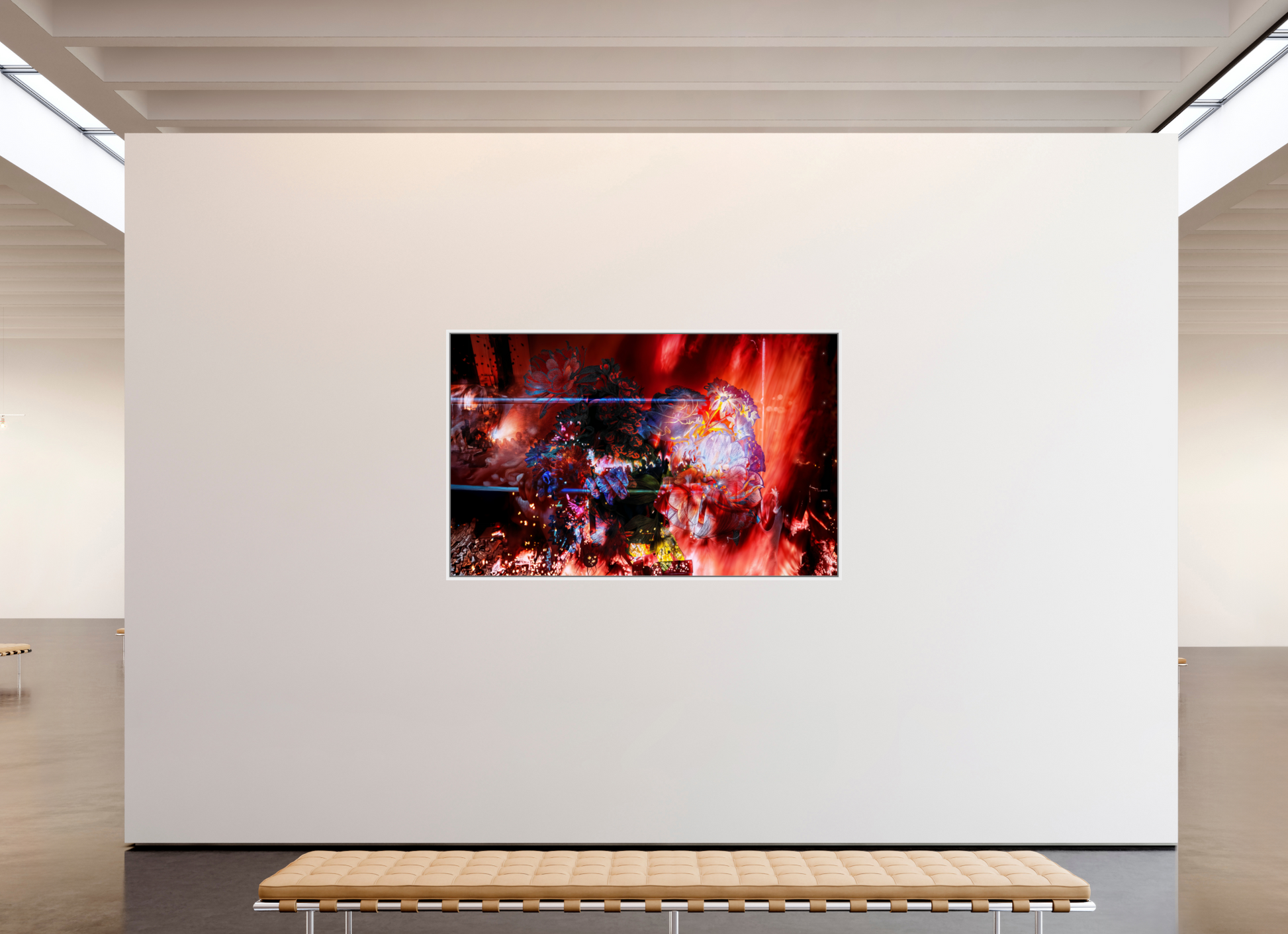 192 x 120 cm, 9 Caisse américaine Blanche L’étreinte des pétales ardents