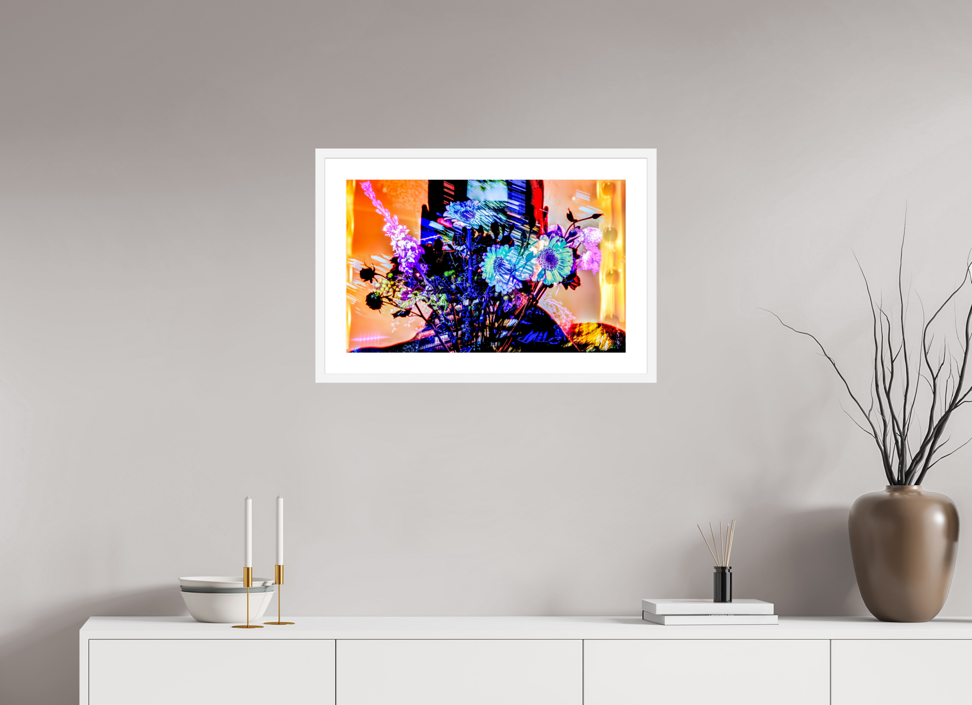 64 x 40 cm, 6 White Frame: White Mat In the light of you, in the color of us