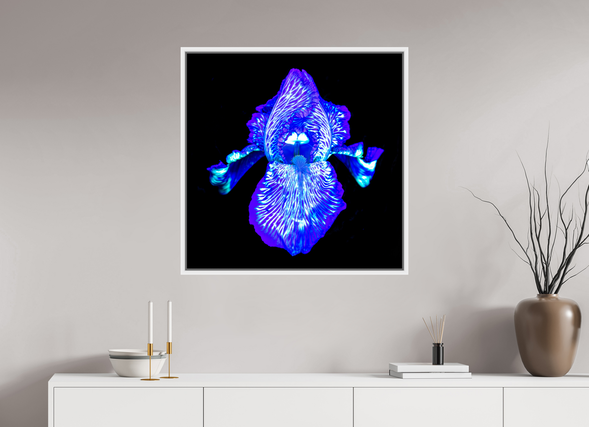 80 x 80 cm, 9 Caisse américaine Blanche Iris des Profondeurs Lumineuses