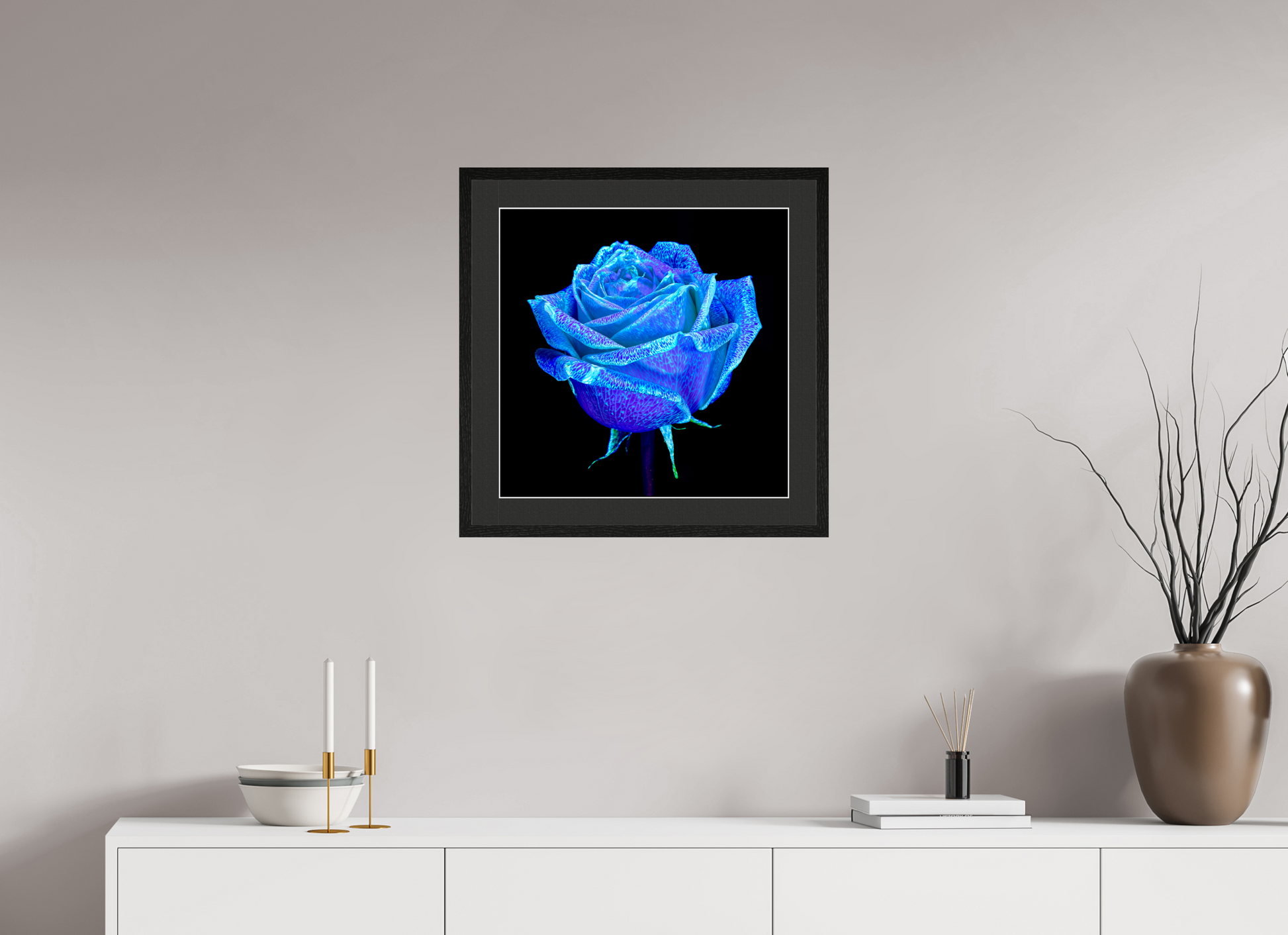 50 x 50 cm, 5 Black Frame: Black Mat with White Border The Rose that Dreamed of the Sky