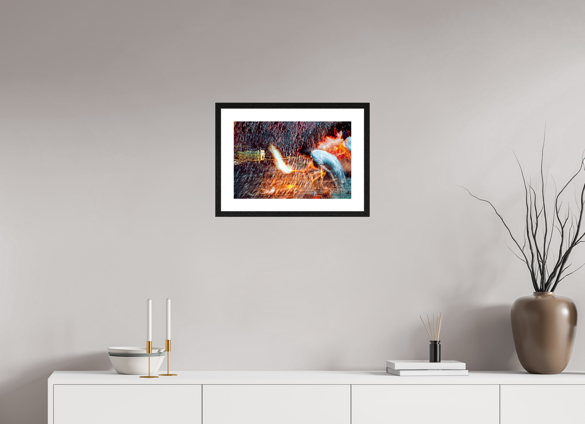 45 x 30 cm, 4 Cadre Noir : Passe-Partout Blanc Rituel où le feu apprend le rythme