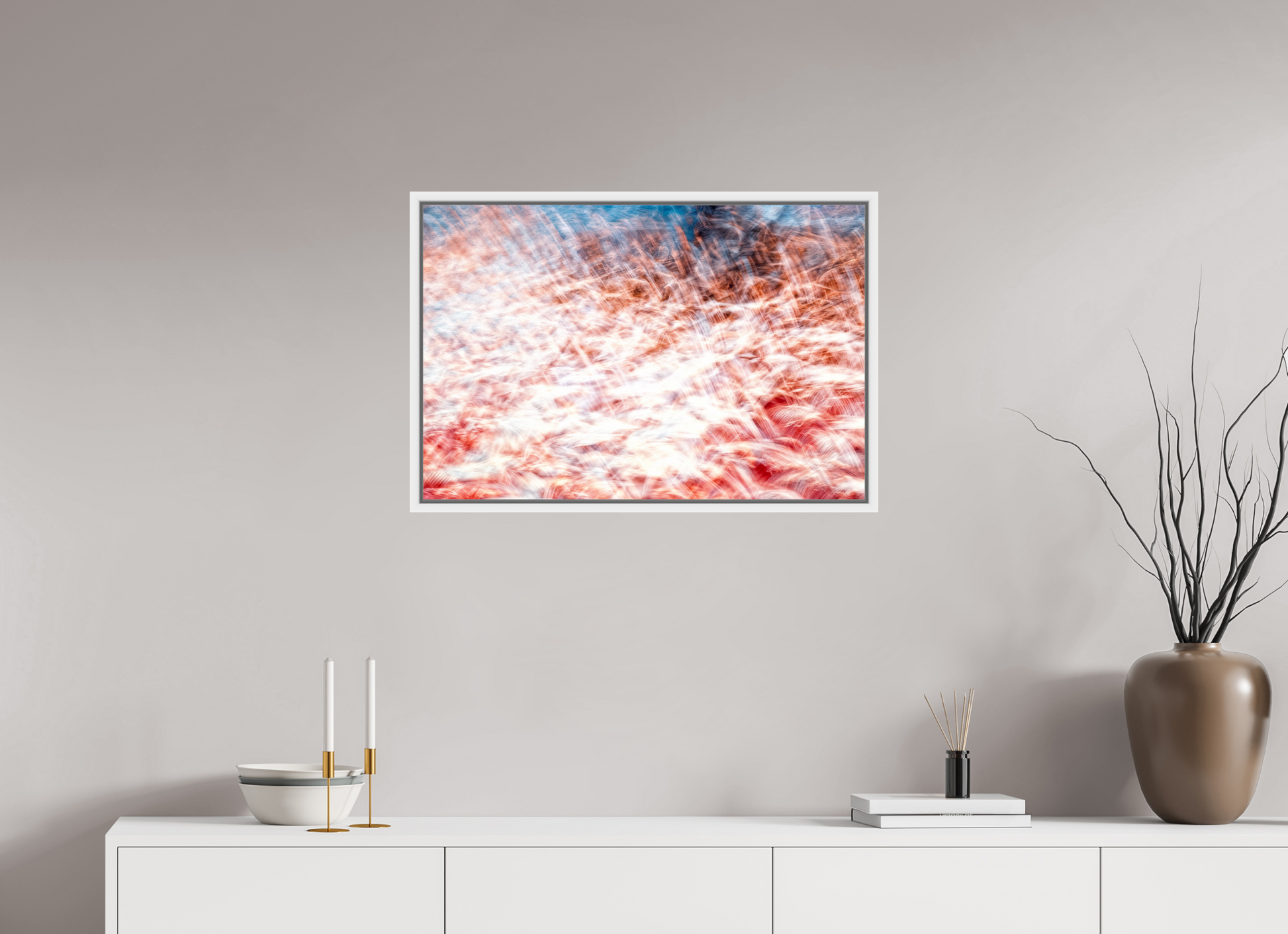 75 x 50 cm, 9 White American box The sea of red feathers