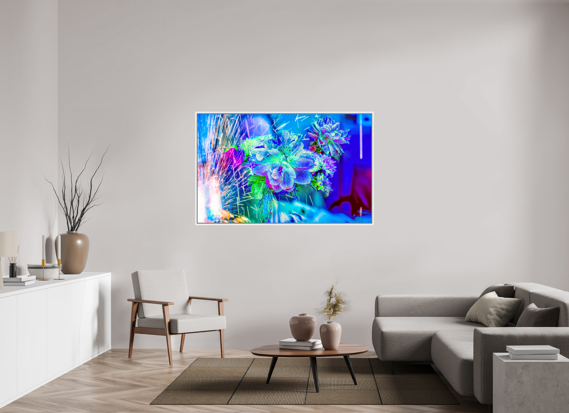 160 x 100 cm, 9 Caisse américaine Blanche Quand la lumière se brise en fleurs