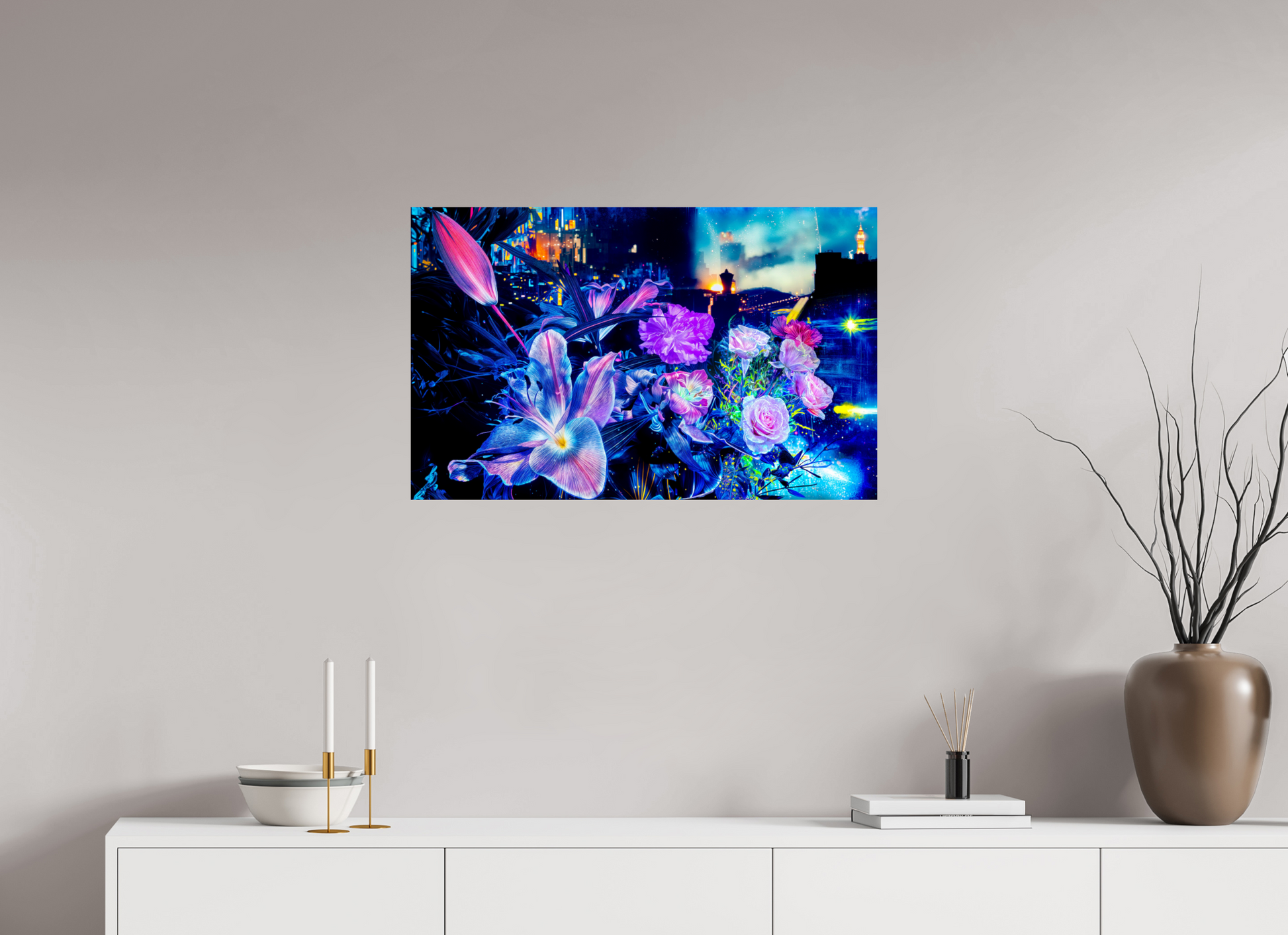 79.8 x 50 cm, 2 Photo print mounted on Dibond Petals watching over the metropolitan city
