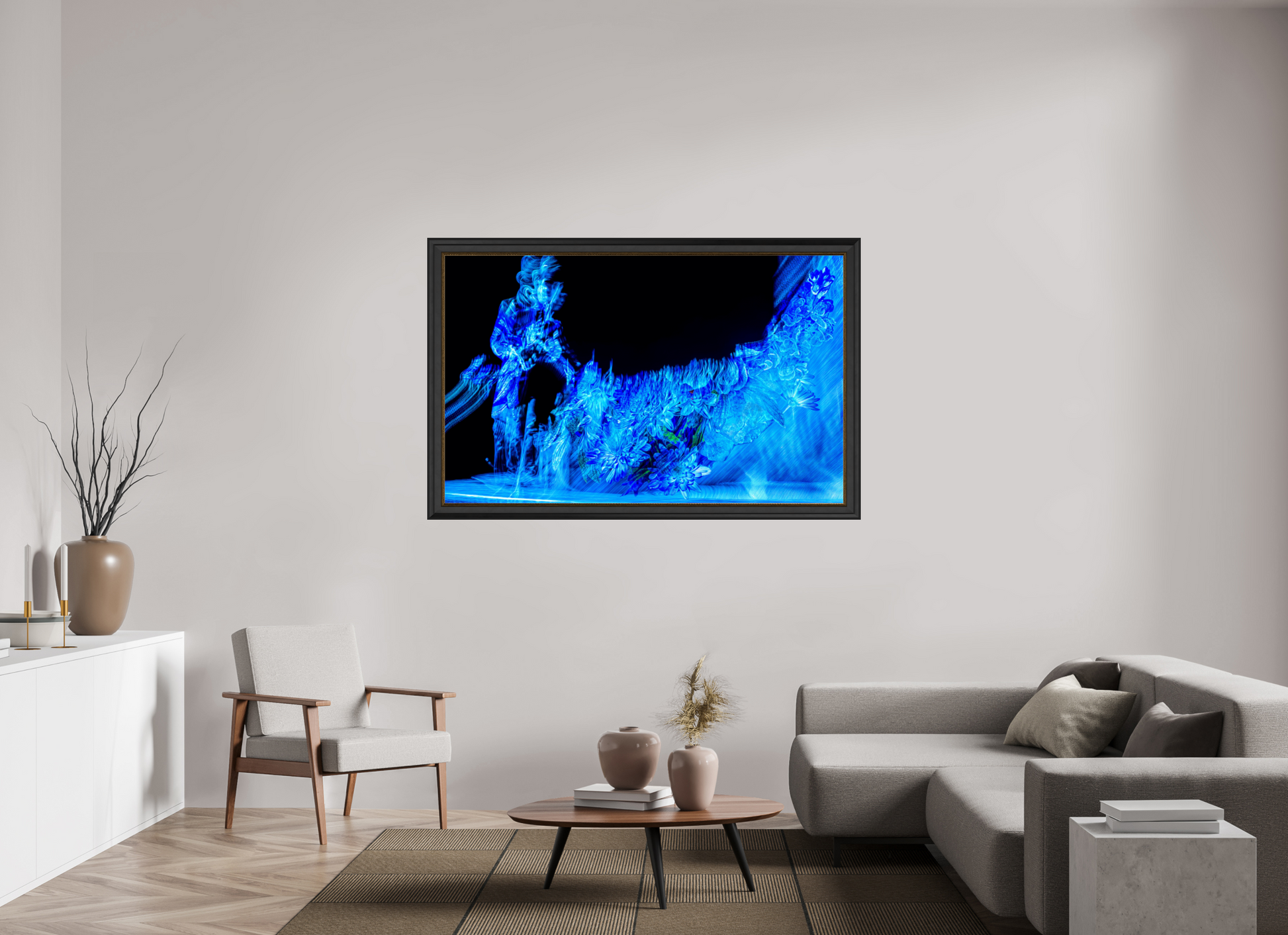 160 x 100 cm, 11 Cadre Noir-Or Fleurs nées d’une note suspendue