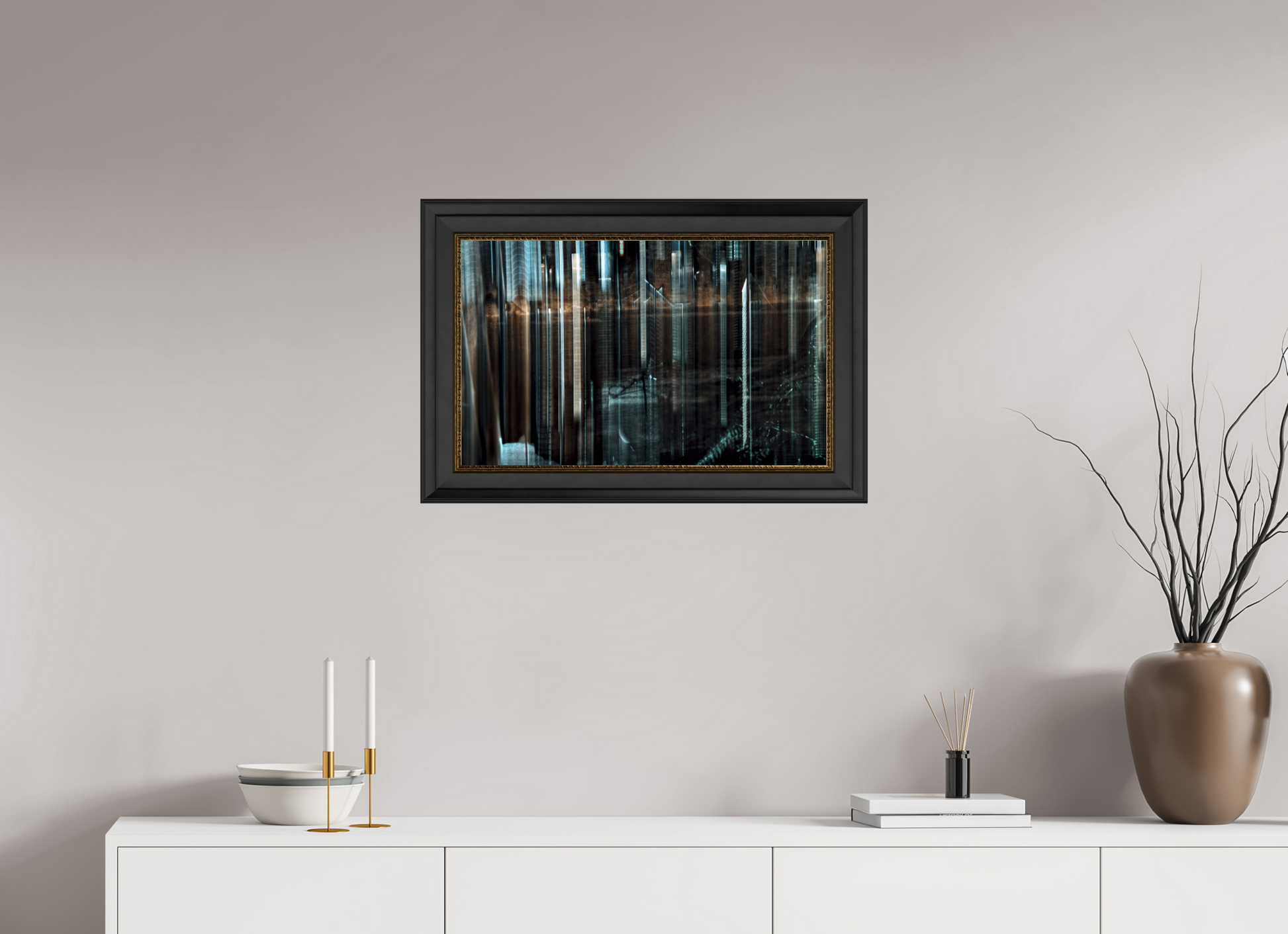 64 x 40 cm, 11 Cadre Noir-Or Forêt des piliers d’acier
