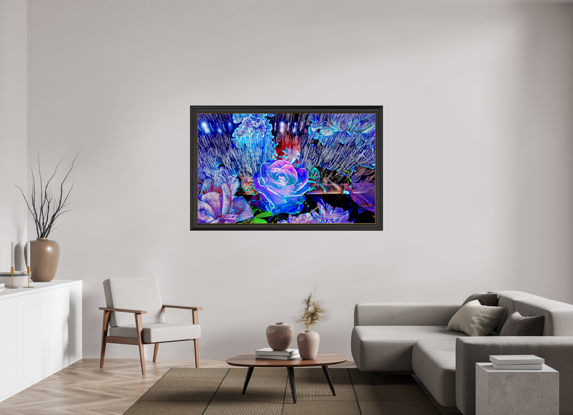 160 x 100 cm, 11 Black-Gold Frame When light remembers flowers