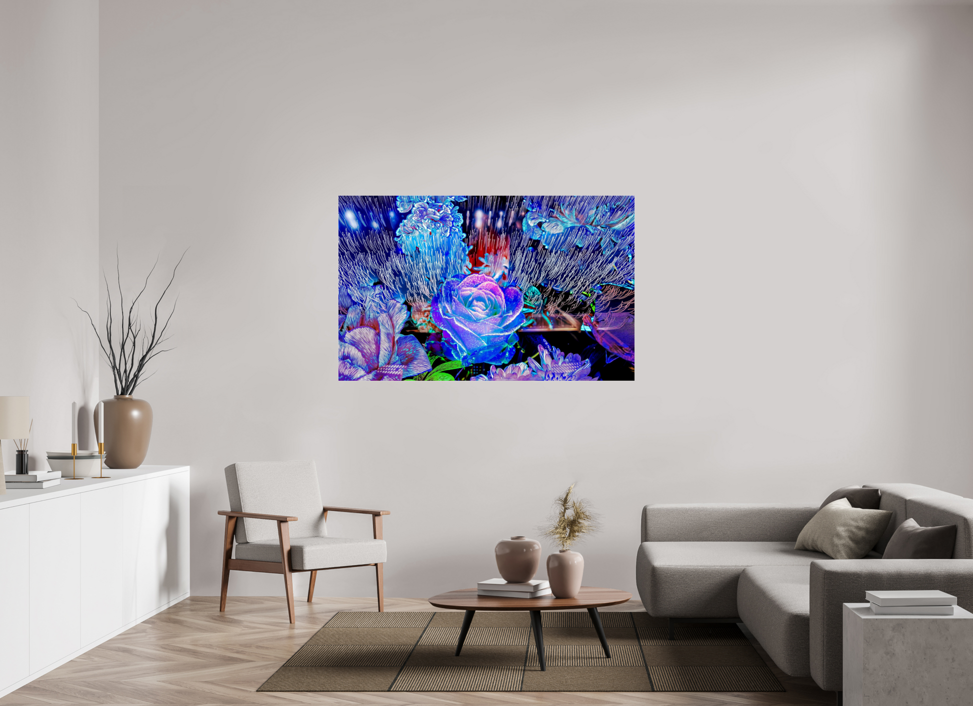160 x 100 cm, 3 Photo print under acrylic glass When light remembers flowers