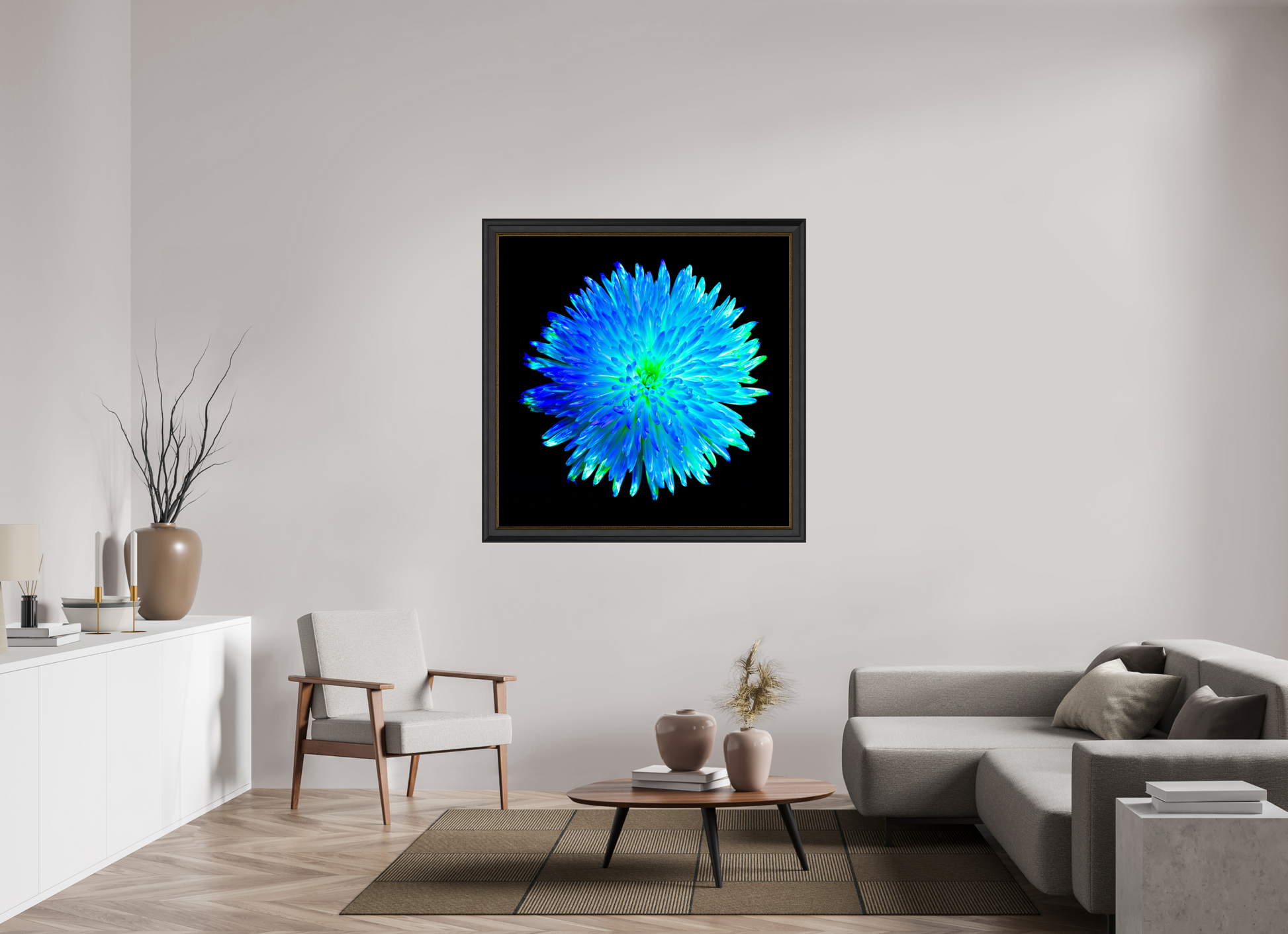 120 x 120 cm, 11 Black-Gold Frame The Blue Star