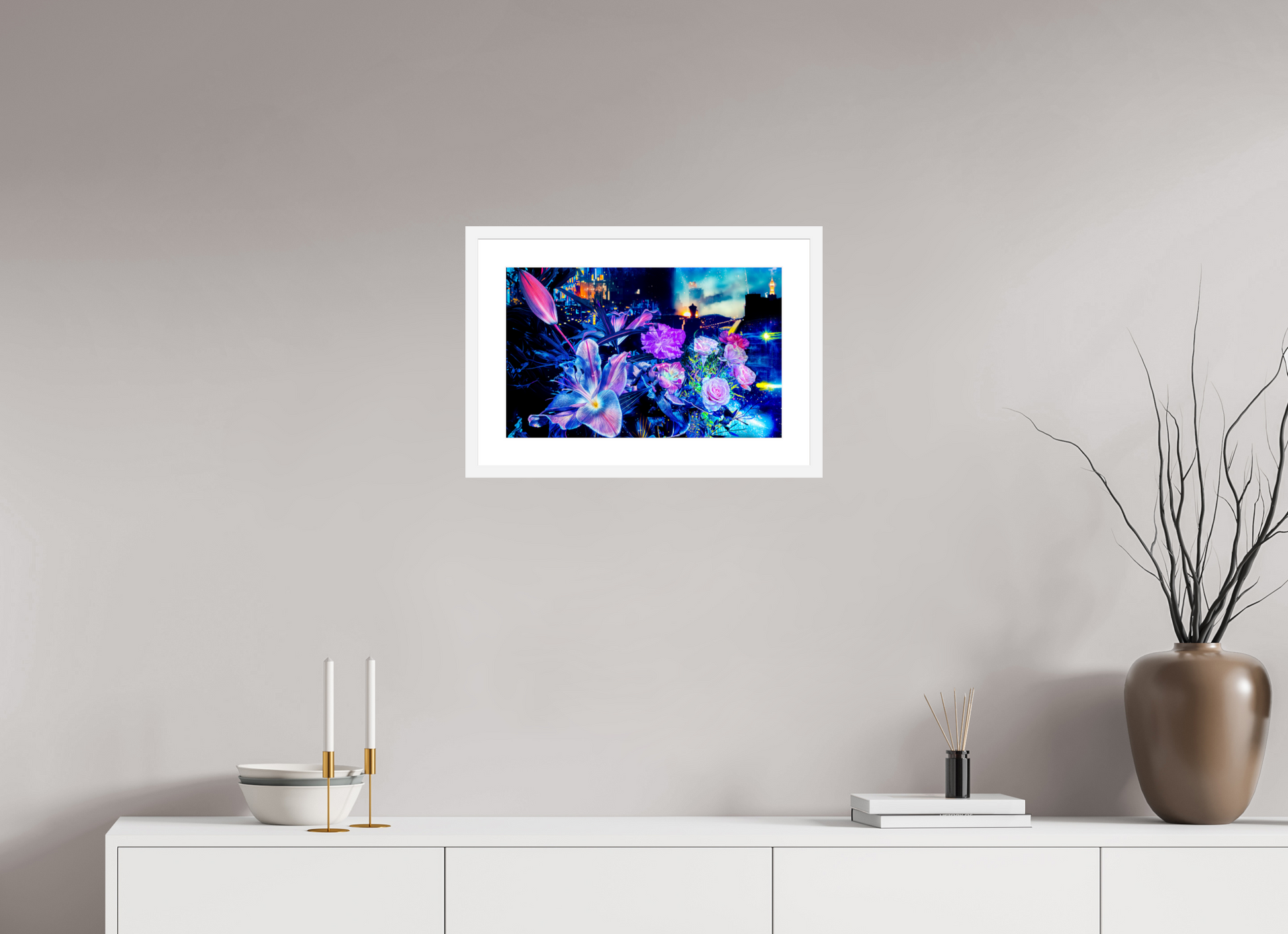 47.9 x 30 cm, 6 White Frame: White Mat Petals watching over the metropolitan city
