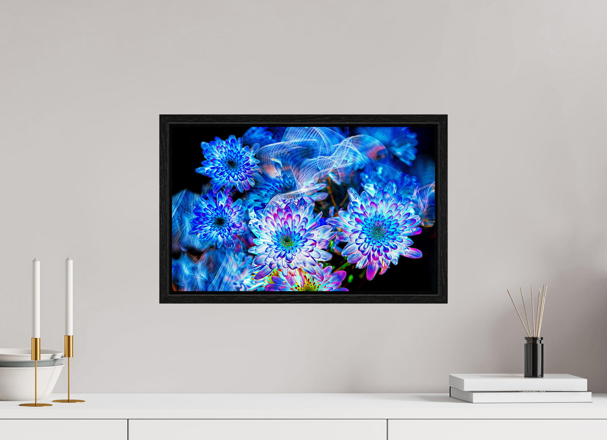 48 x 30 cm, 8 Black American Box Blooms in the Celestial Current