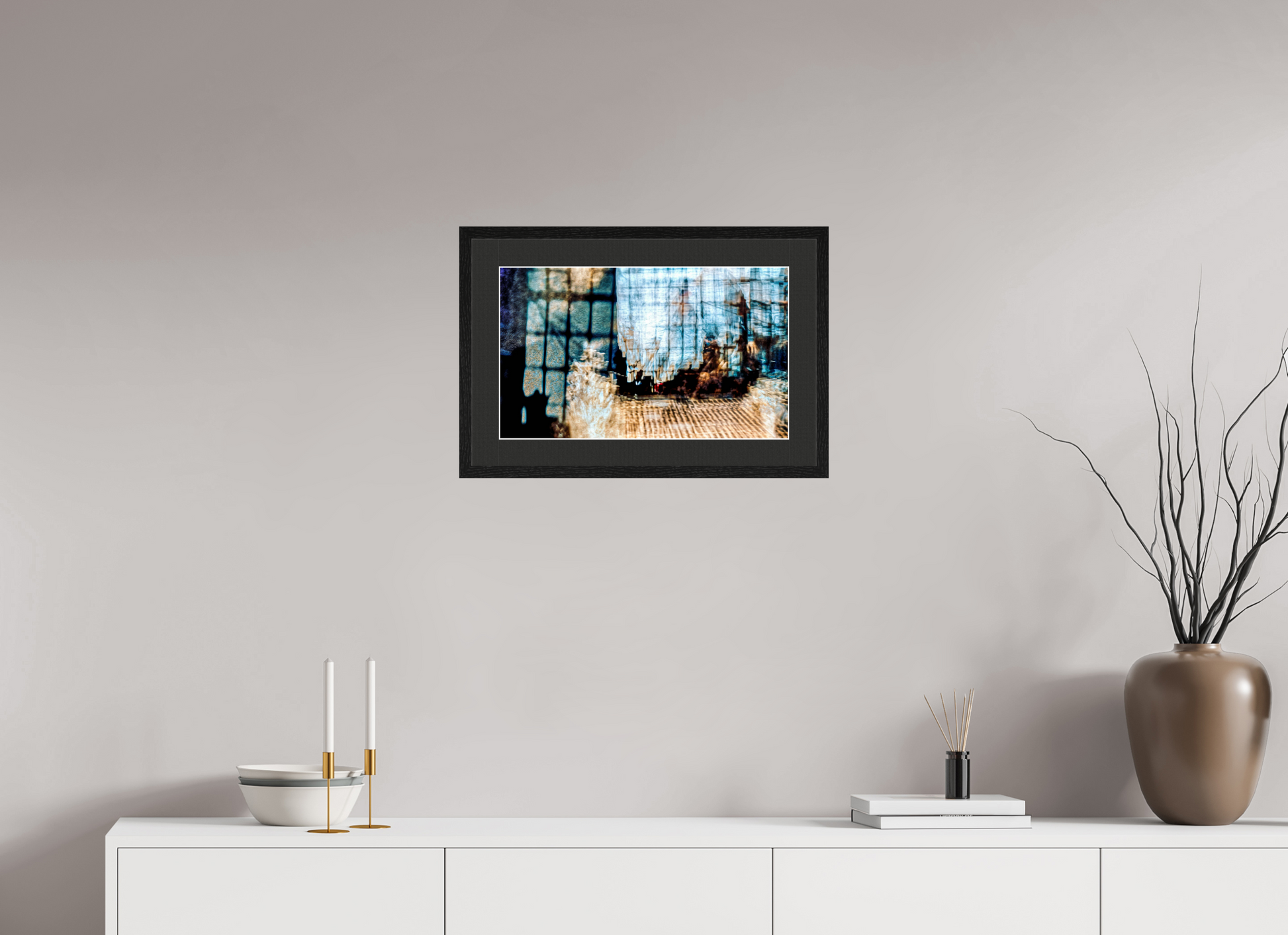 50 x 30 cm, 5 Black Frame: Black Mat with White Border Reflection of a World in Suspension