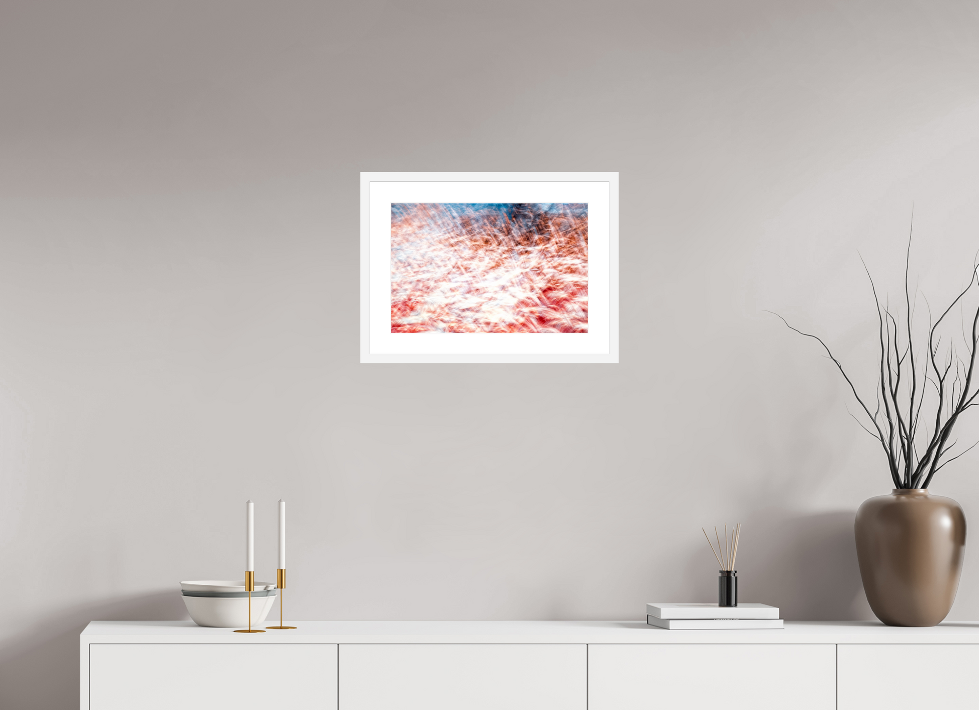 45 x 30 cm, 6 White Frame: White Mat The Sea of Red Feathers