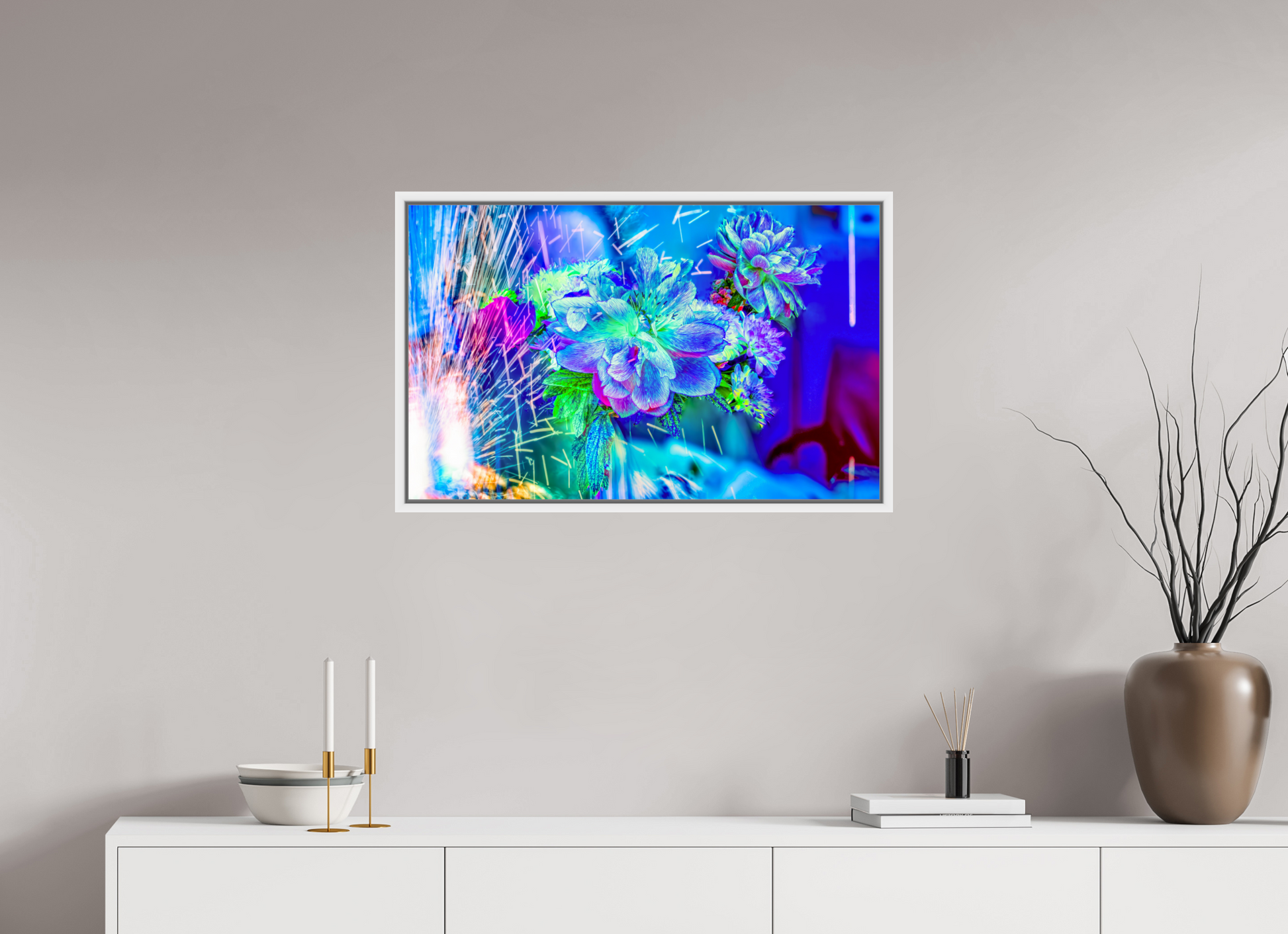 80 x 50 cm, 9 Caisse américaine Blanche Quand la lumière se brise en fleurs