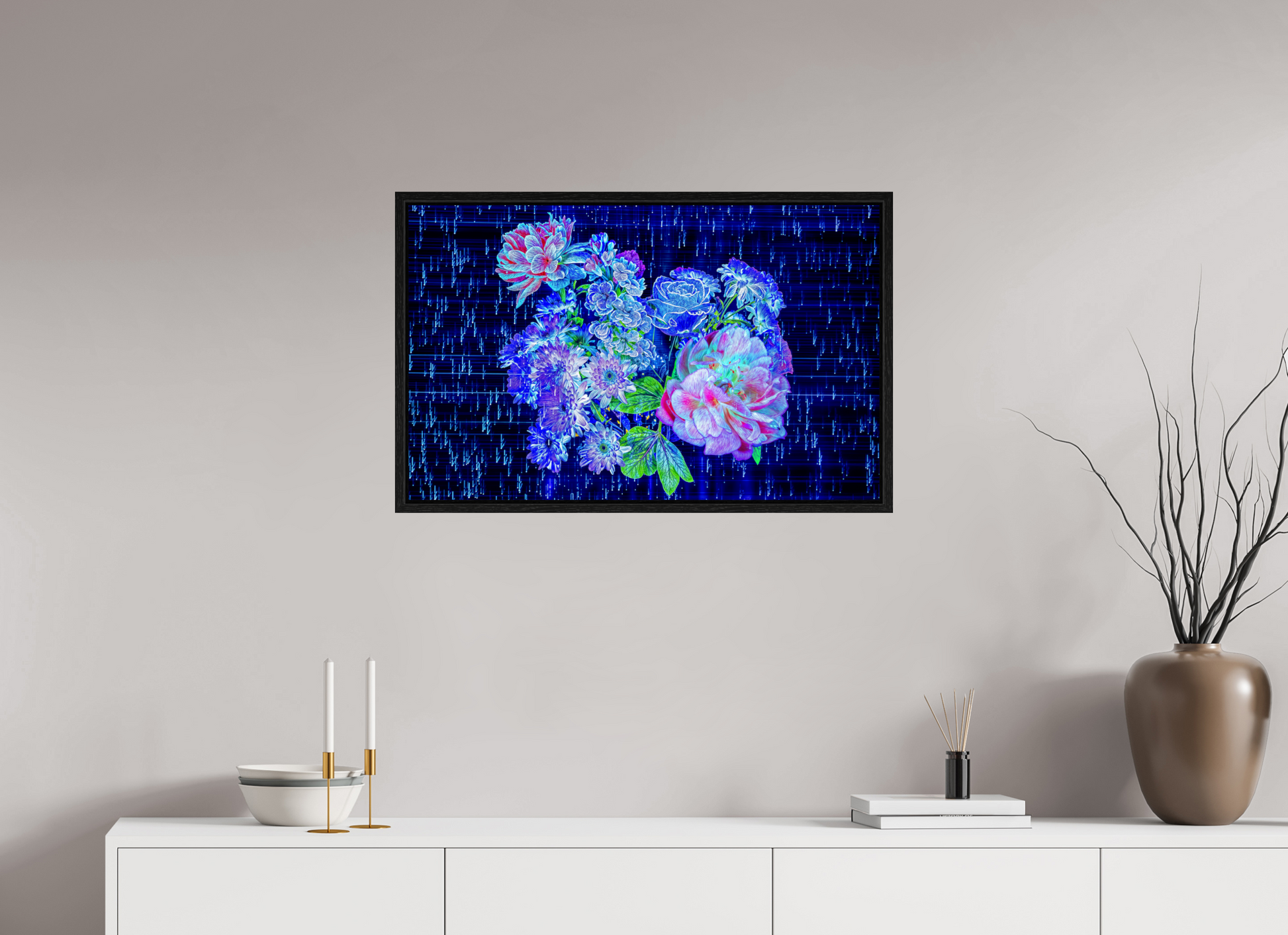 80 x 50 cm, 8 Black American Box Blooms at the heart of the stellar code