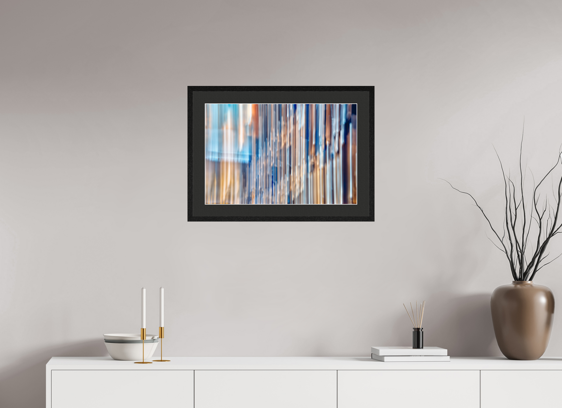 60 x 40 cm, 5 Black Frame: Black Mat with White Border Strings of the World