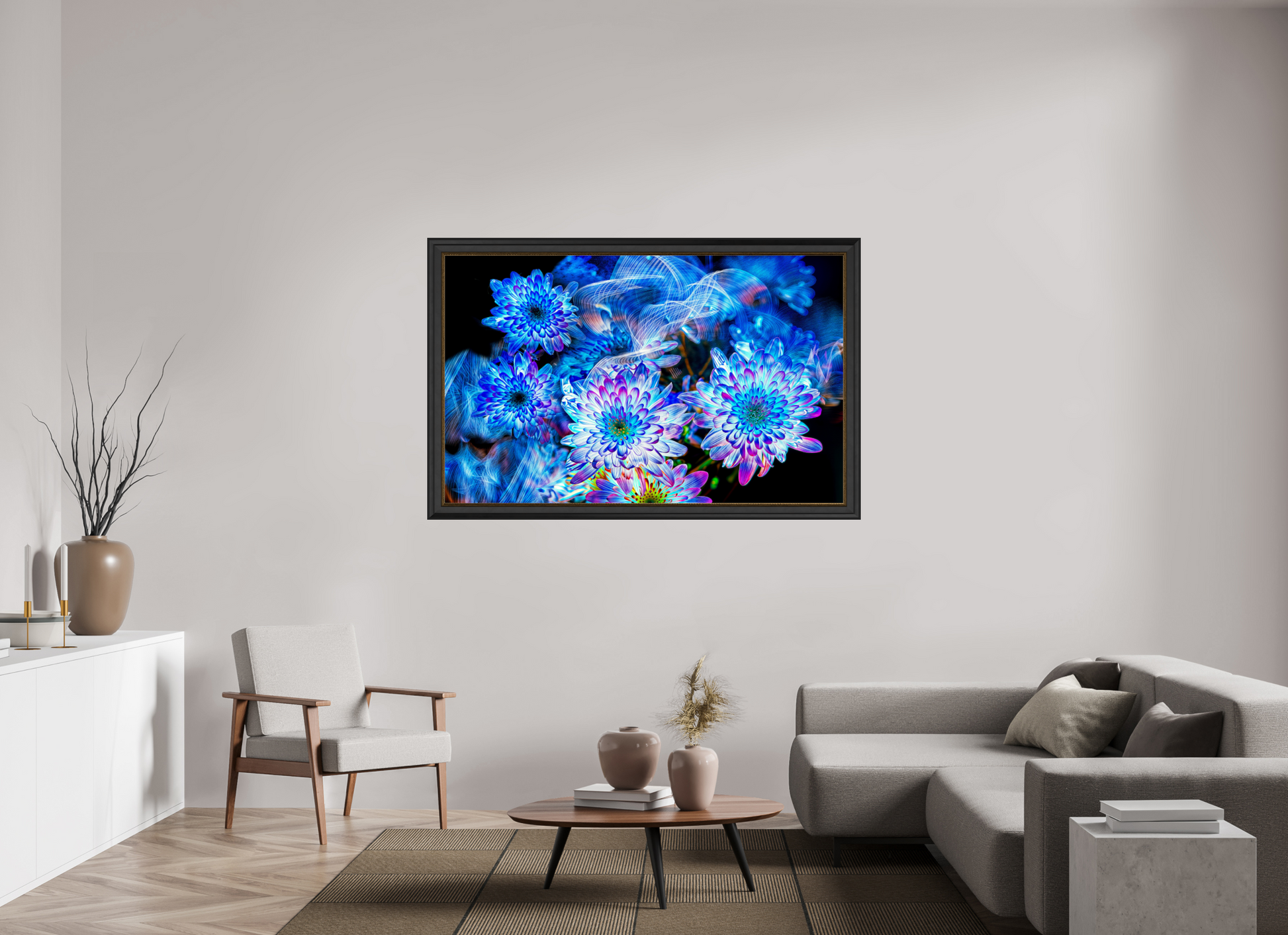 160 x 100 cm, 11 Black-Gold Frame Blooms in the Celestial Current