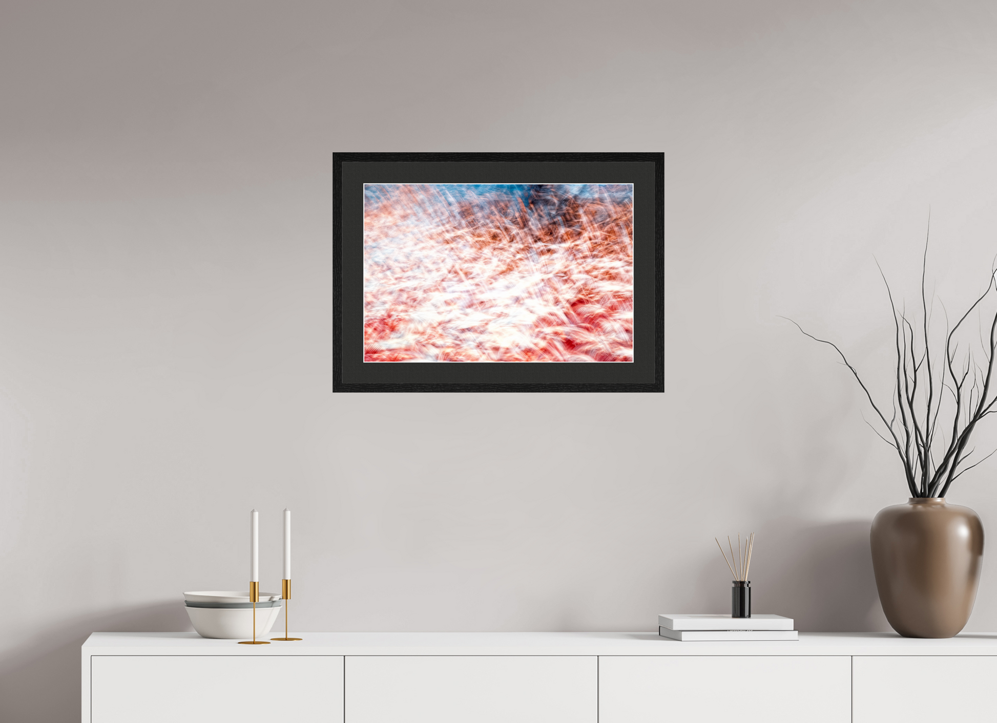 60 x 40 cm, 5 Black Frame: Black Mat with White Border The Sea of Red Feathers