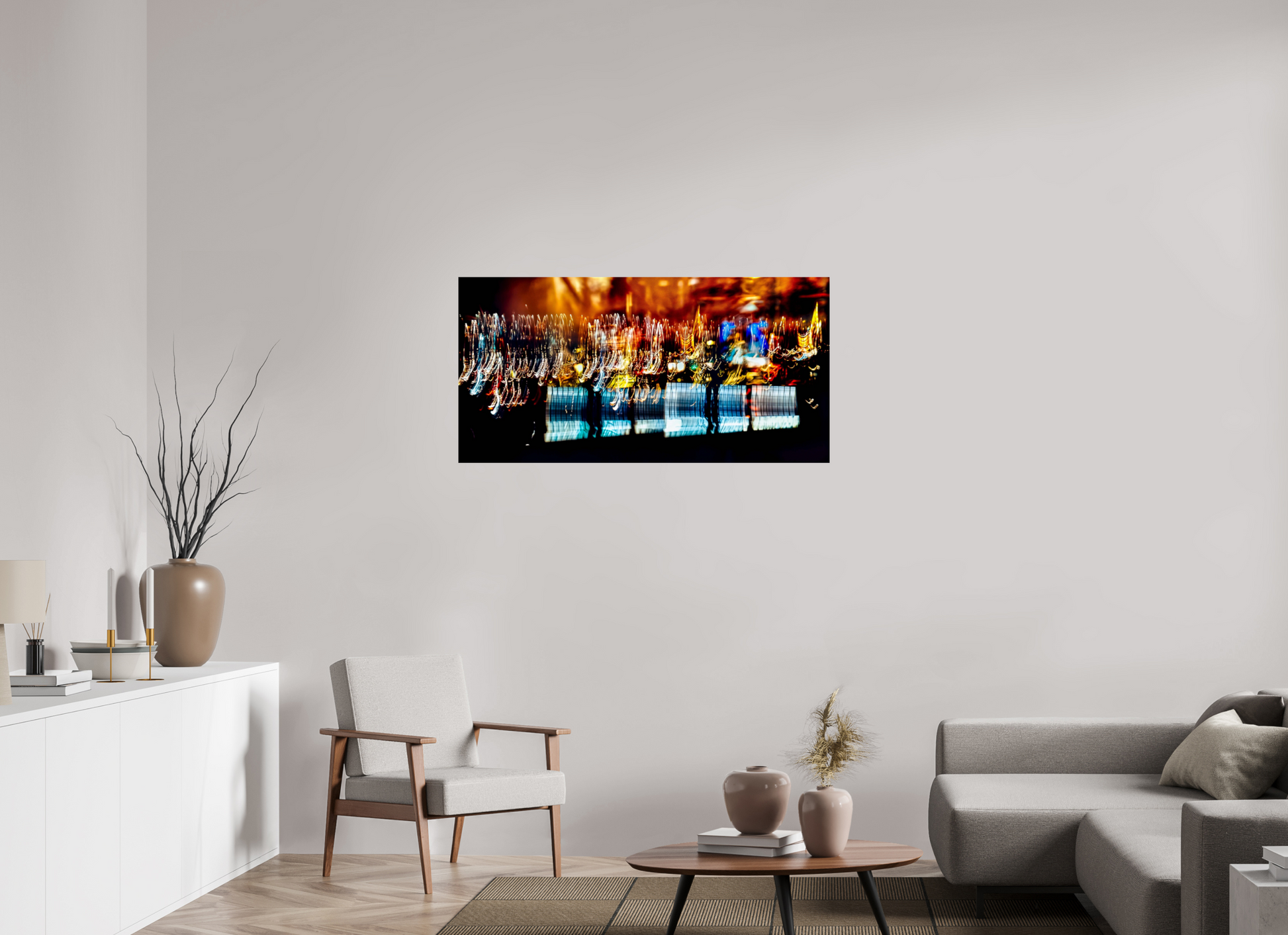 120 x 60 cm, 2 Photo print mounted on Dibond The golden evening rain