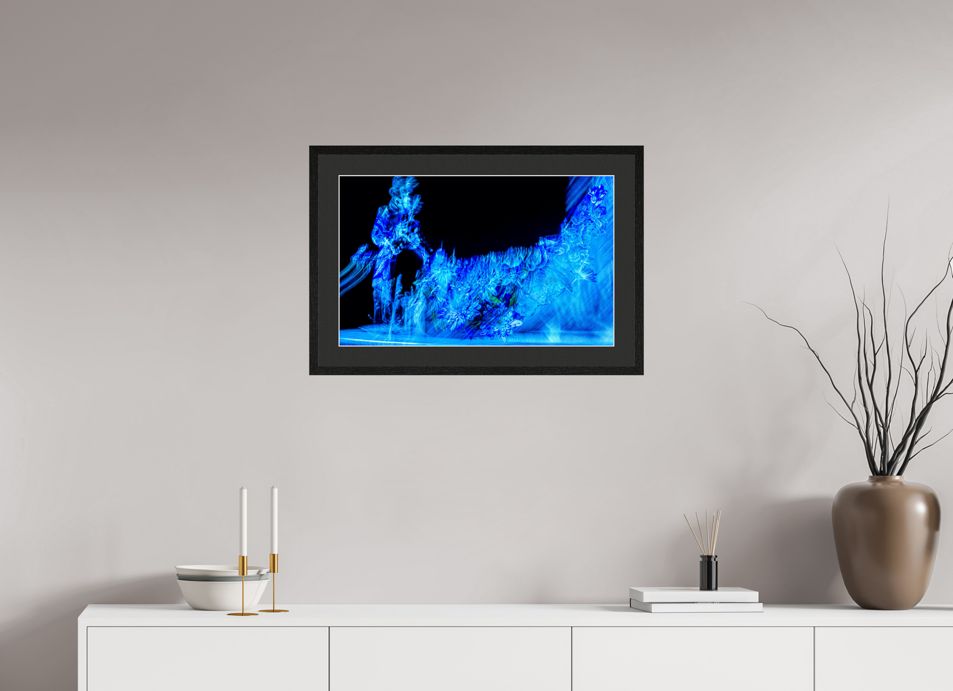 64 x 40 cm, 5 Cadre Noir : Passe-Partout Noir lisière Blanche Fleurs nées d’une note suspendue