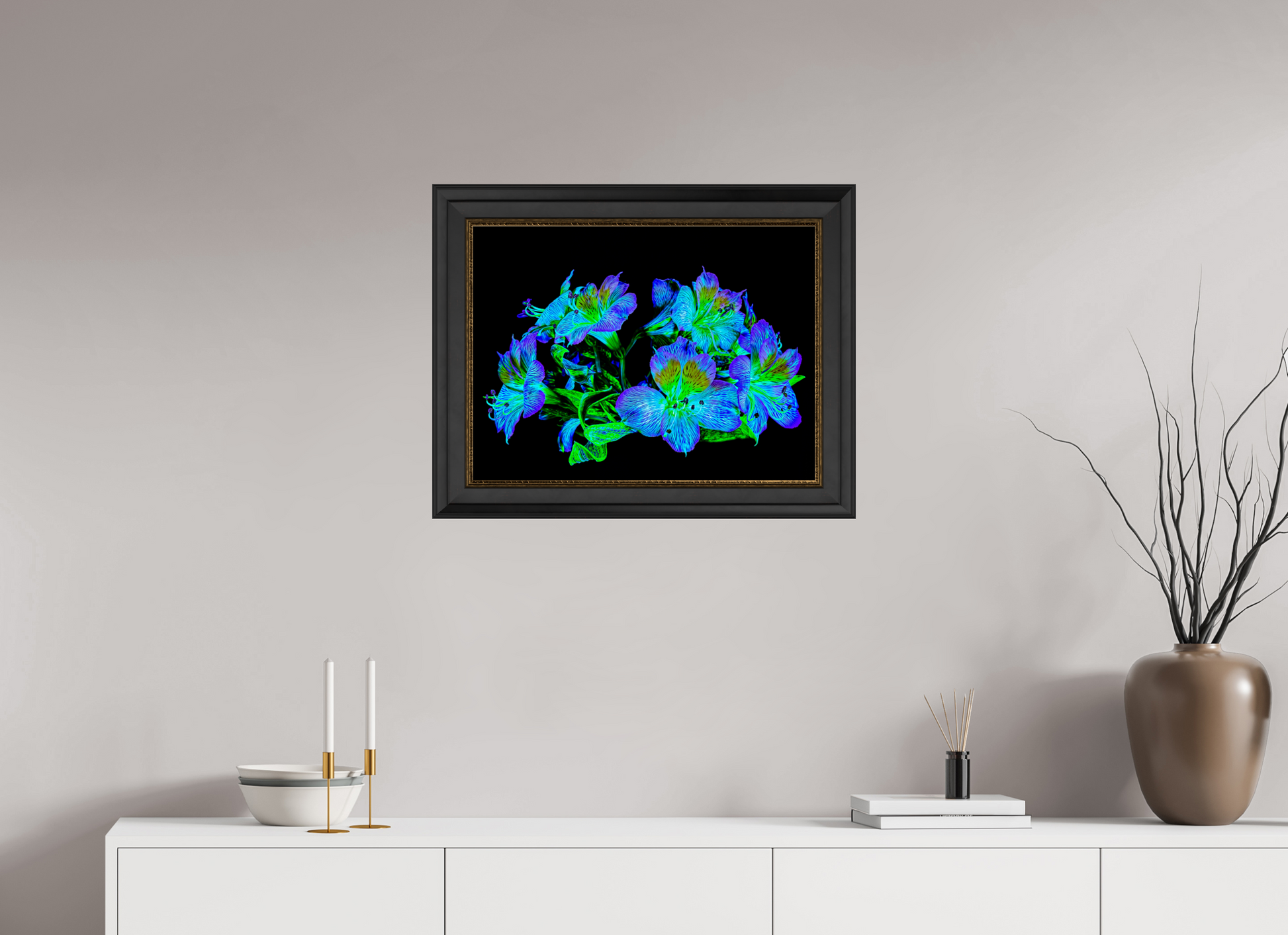60 x 45 cm, 11 Cadre Noir-Or Constellation Florale