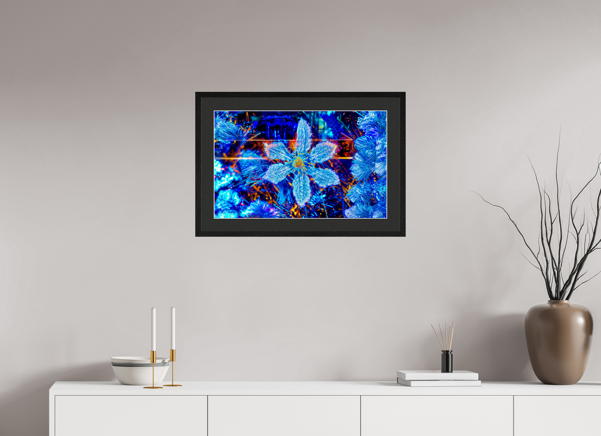 63.8 x 40 cm, 5 Black Frame: Black Mat with White Border The Flower That Dreamed of Stars