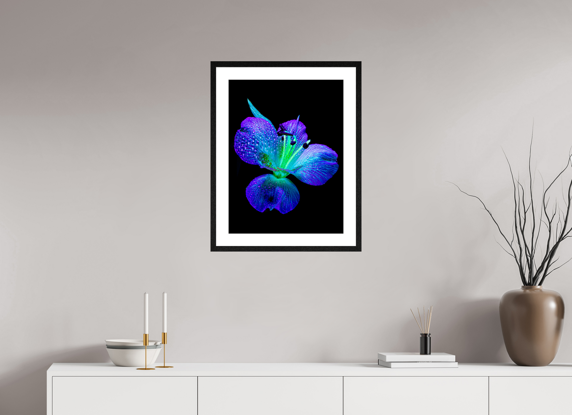 45 x 60 cm, 4 Black Frame: White Mat The sparkle of wings in the dew
