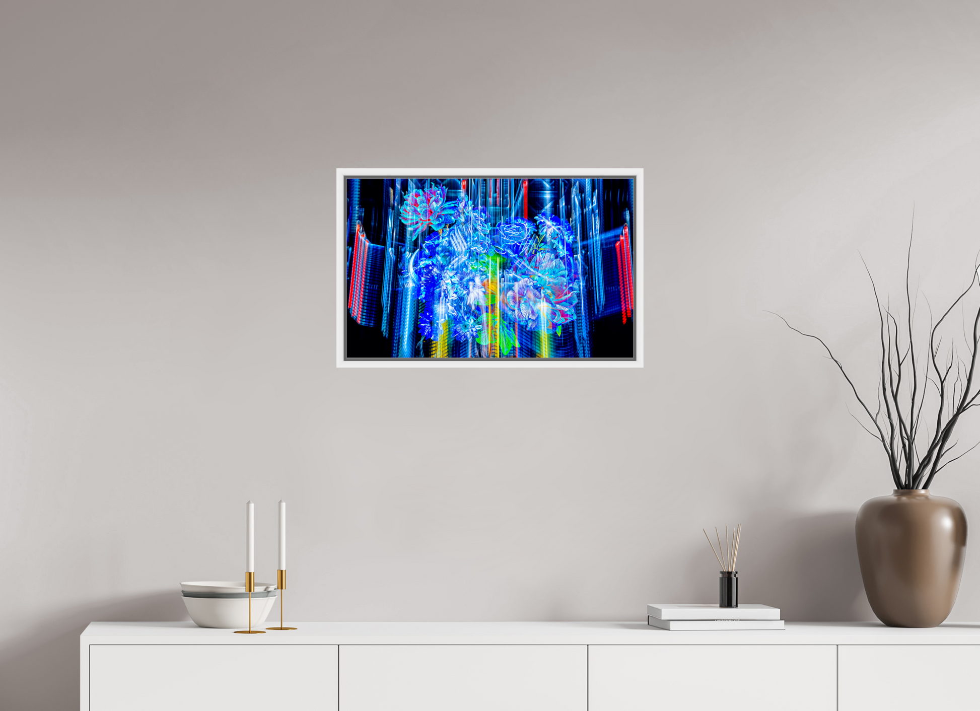 64 x 40 cm, 9 Caisse américaine Blanche Floraisons du monde cybernétique