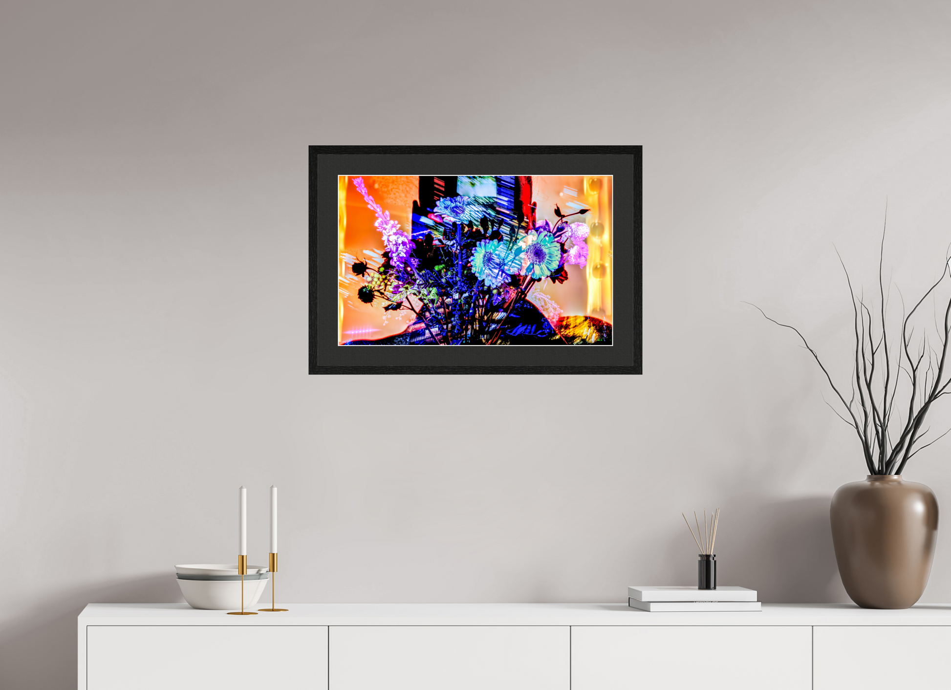 64 x 40 cm, 5 Black Frame: Black Mat with White Border In your light, in our color