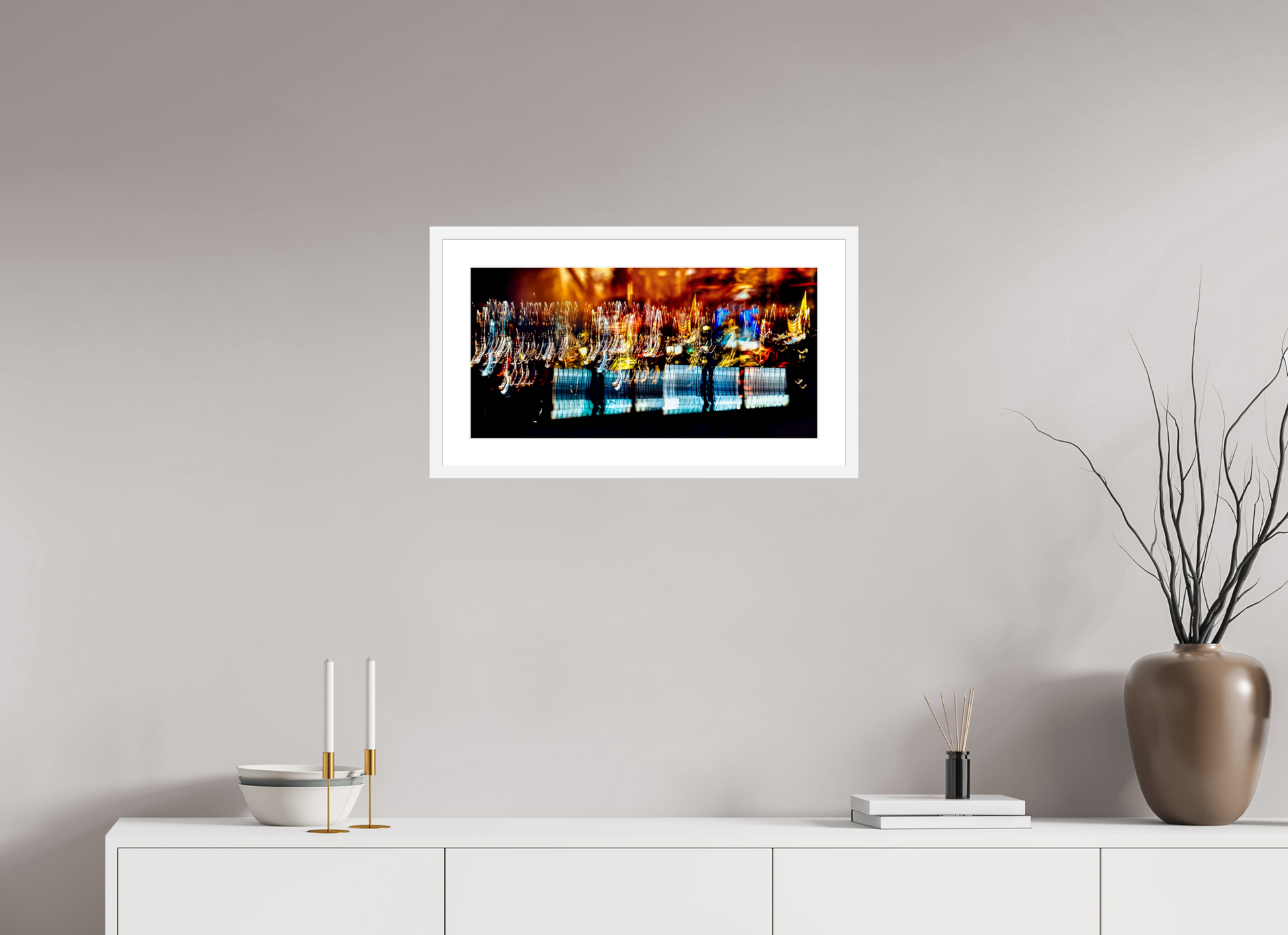 60 x 30 cm, 6 White Frame: White Mat The golden evening rain