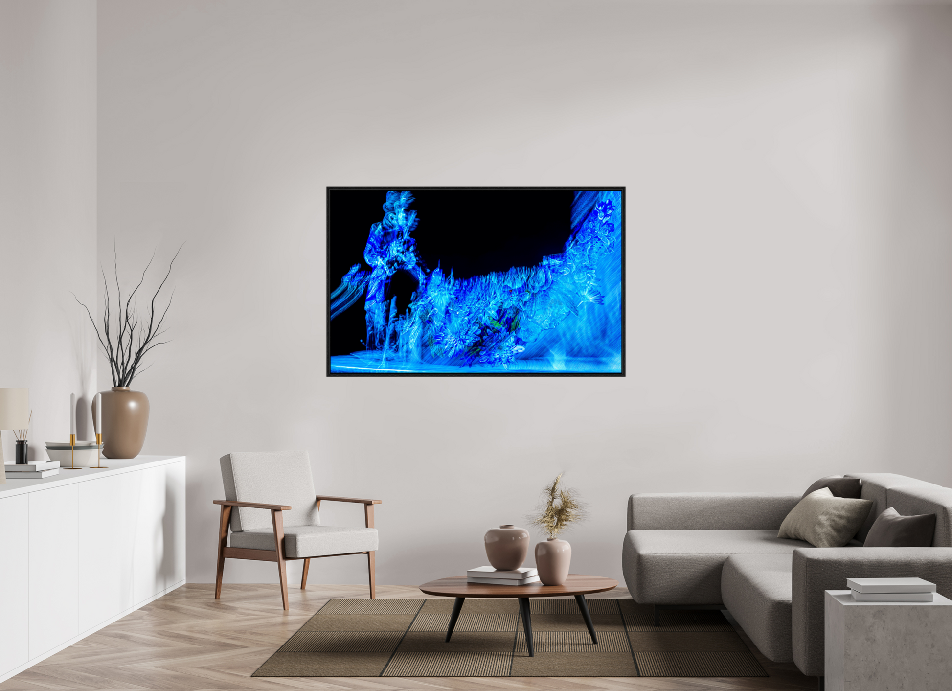 160 x 100 cm, 8 Caisse américaine Noire Fleurs nées d’une note suspendue