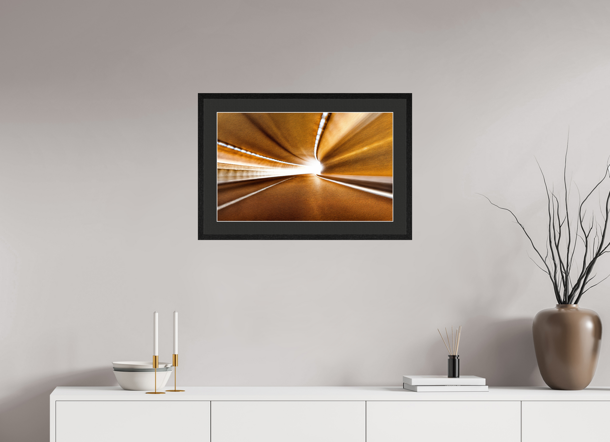 64 x 40 cm, 5 Black Frame: Black Mat with White Border Passage to Eternal Light